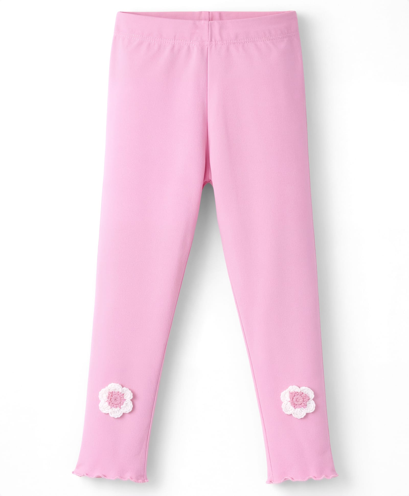 Babyhug Lycra Knit Full Length Leggings With Floral Crochet - Pink-picture-24