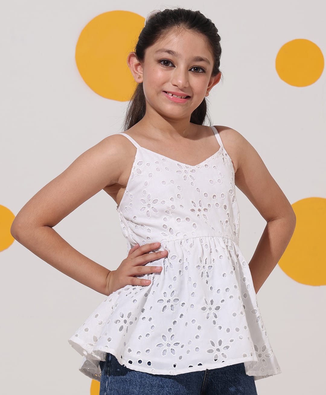 Cherry & Jerry Cotton Woven Sleeveless Schiffli Embroidered Top - White-picture-21