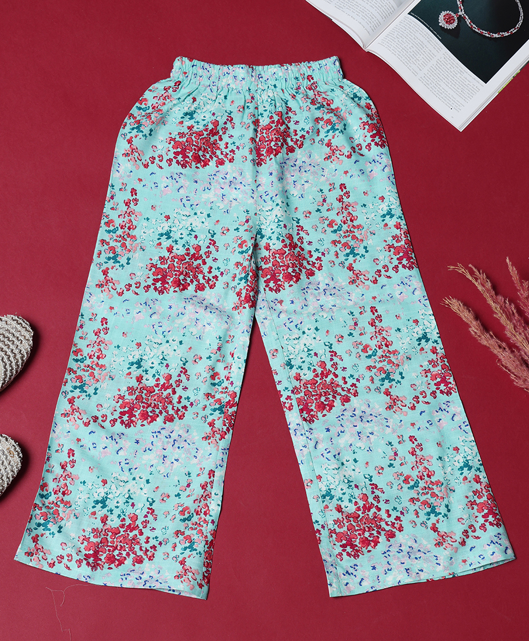 Cherry & Jerry Woven Abstract Printed Palazzo - Turquoise-picture-17