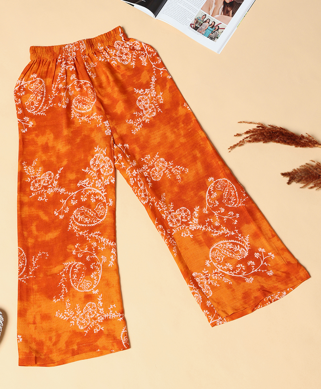 Cherry & Jerry Woven Floral Printed Palazzo - Orange-image-21