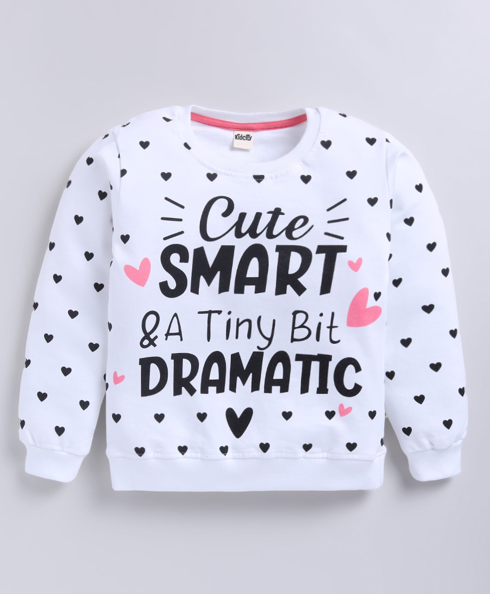 Kidcity Cotton Looper Knit Full Sleeves Cute Smart & A Tiny Bit Dramatic Text Printed Light Winter Sweatshirt - White-picture-30