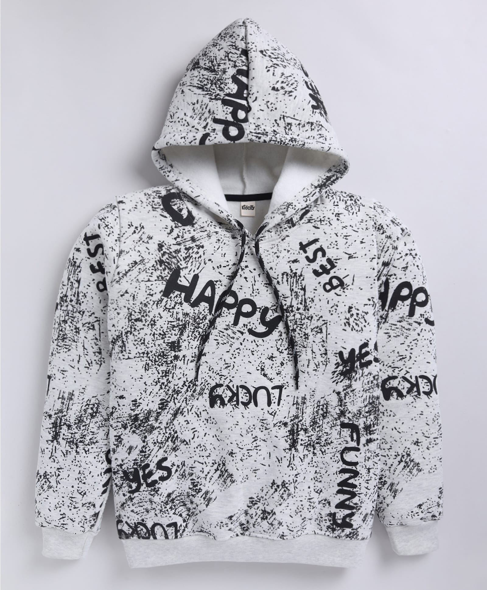 Kidcity Fleece Knit Full Sleeves Text & Abstract Printed Hooded Light Winter Sweatshirt - Grey-picture-24