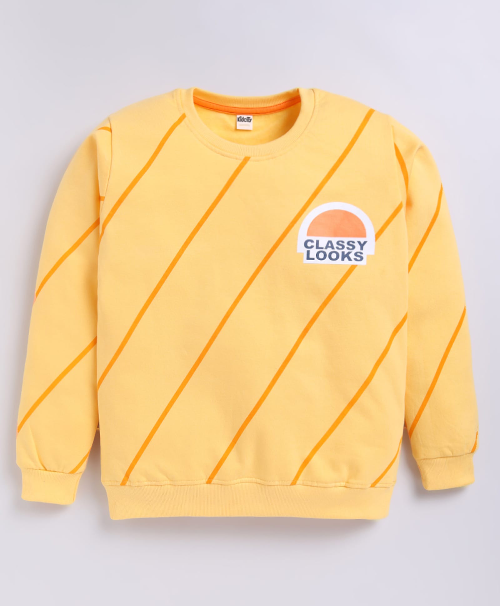 Kidcity Fleece Knit Full Sleeves Stripes Winter Sweatshirt - Light Yellow-image-41
