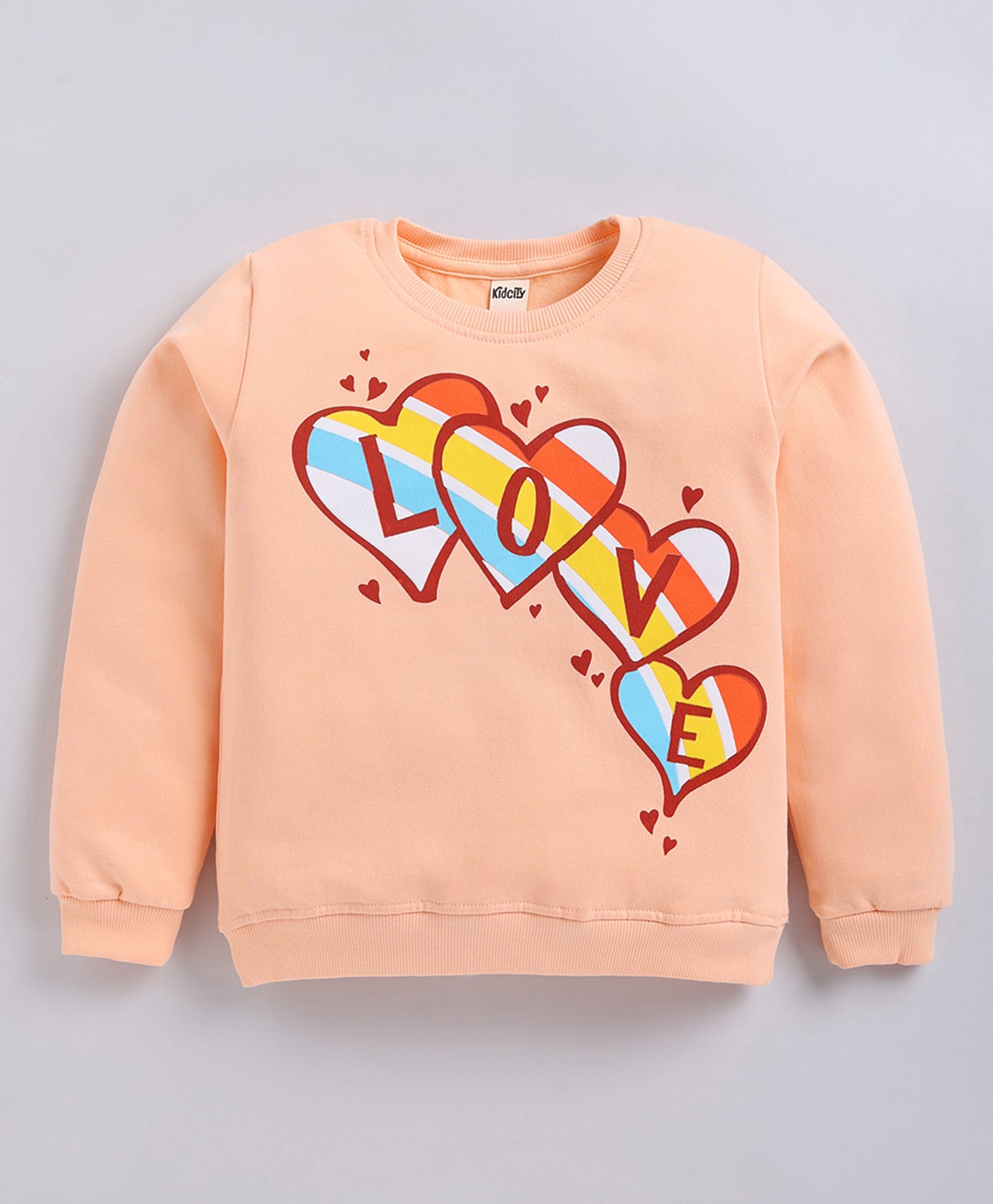 Kidcity Fleece Knit Full Sleeves Love Text Printed Light Winter Sweatshirt - Pink-image-46