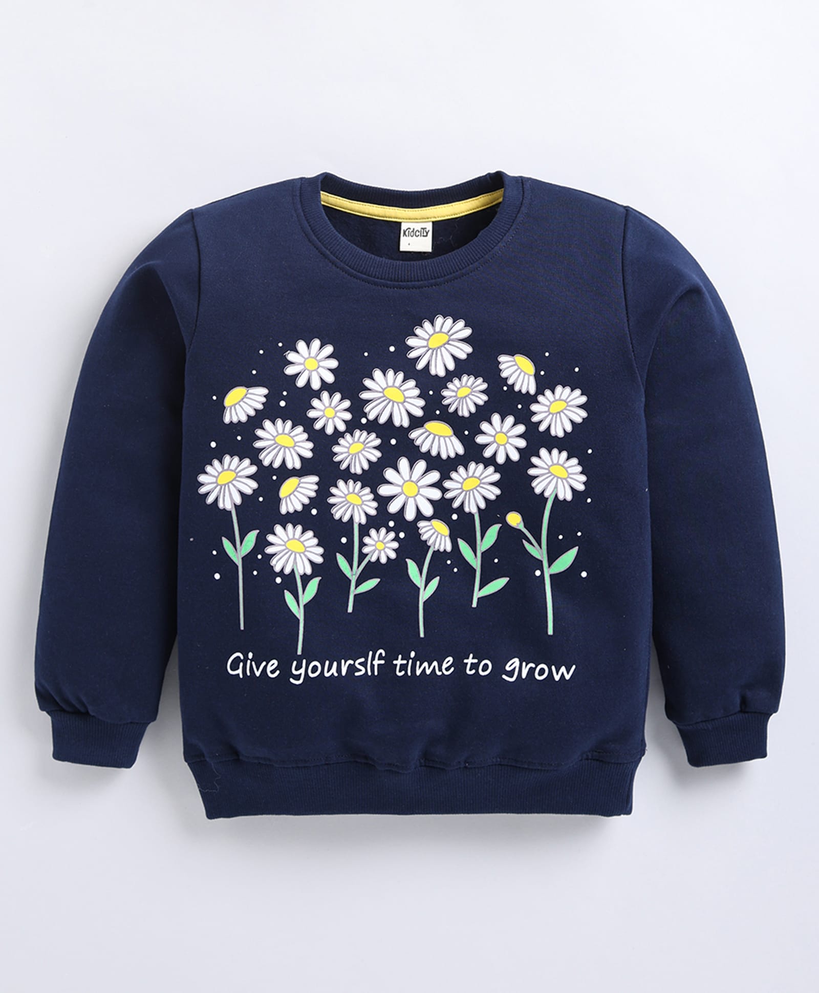 Kidcity Fleece Knit Full Sleeves Floral Printed Light Winter Sweatshirt - Navy Blue-picture-20