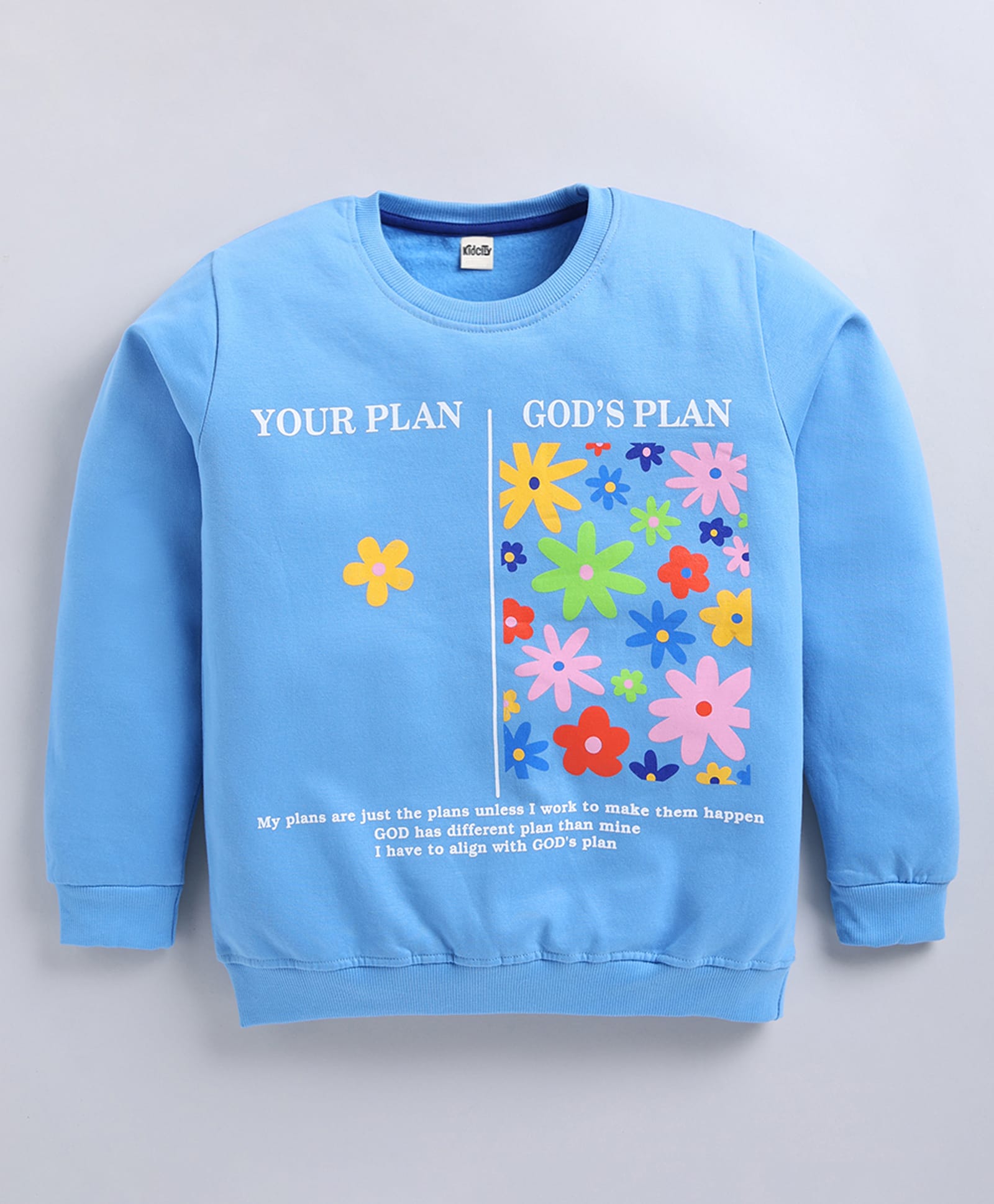 Kidcity Fleece Knit Full Sleeves Floral Printed Light Winter Sweatshirt - Aqua Blue-picture-16