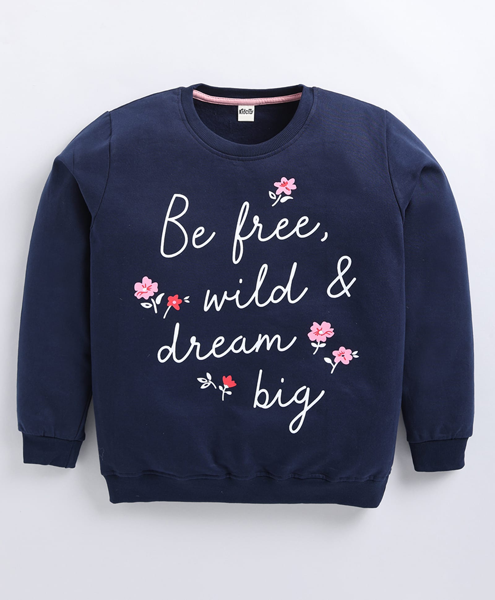 Kidcity Fleece Knit Full Sleeves Text Printed Light Winter Sweatshirt - Navy Blue-image-47