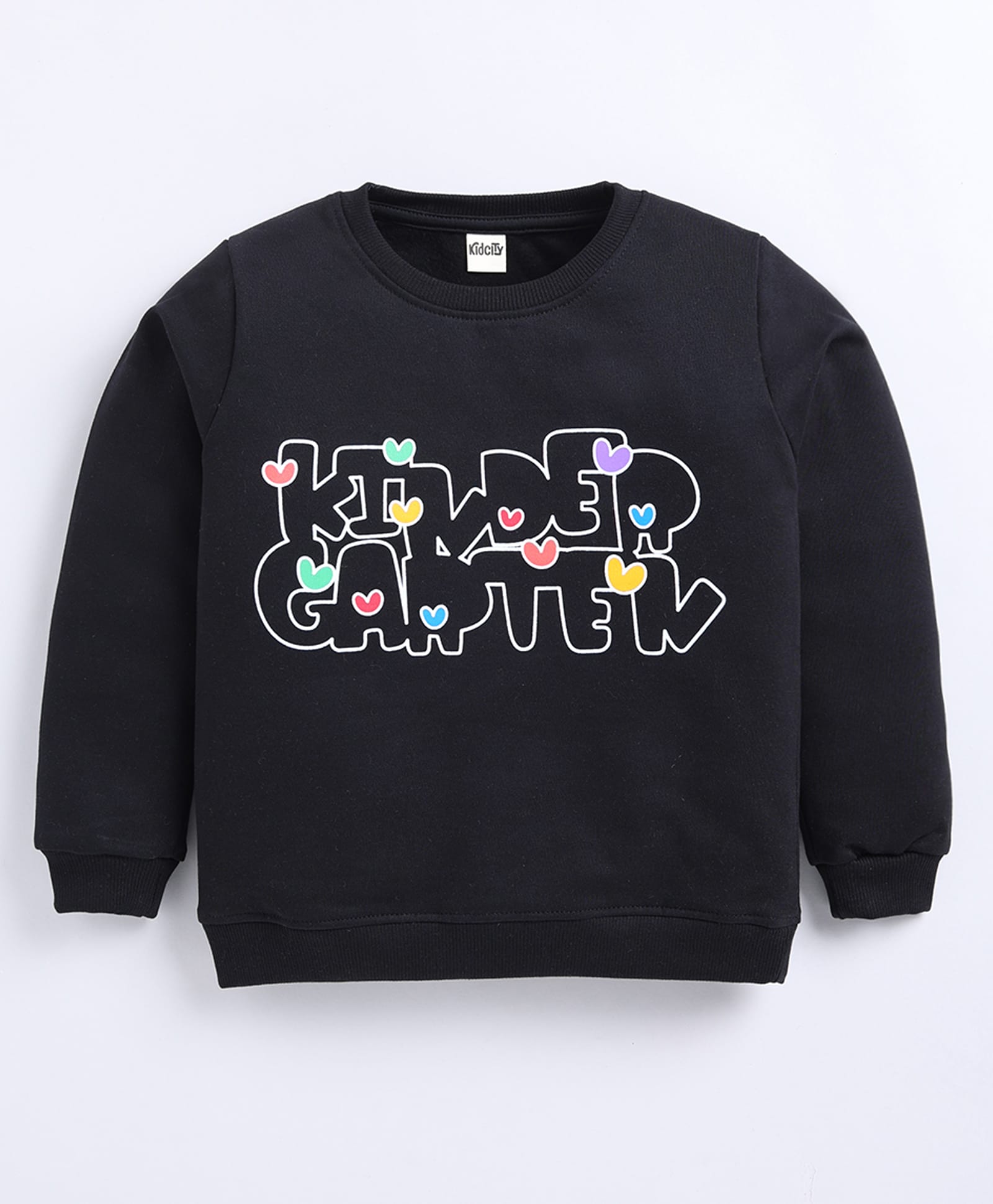 Kidcity Fleece Knit Full Sleeves Typography Printed Light Winter Sweatshirt - Black-image-18