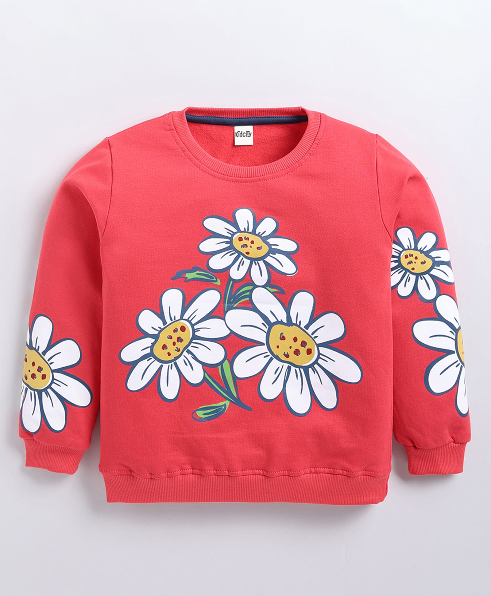 Kidcity Fleece Knit Full Sleeves Floral Printed Light Winter Sweatshirt - Fuchsia-picture-26