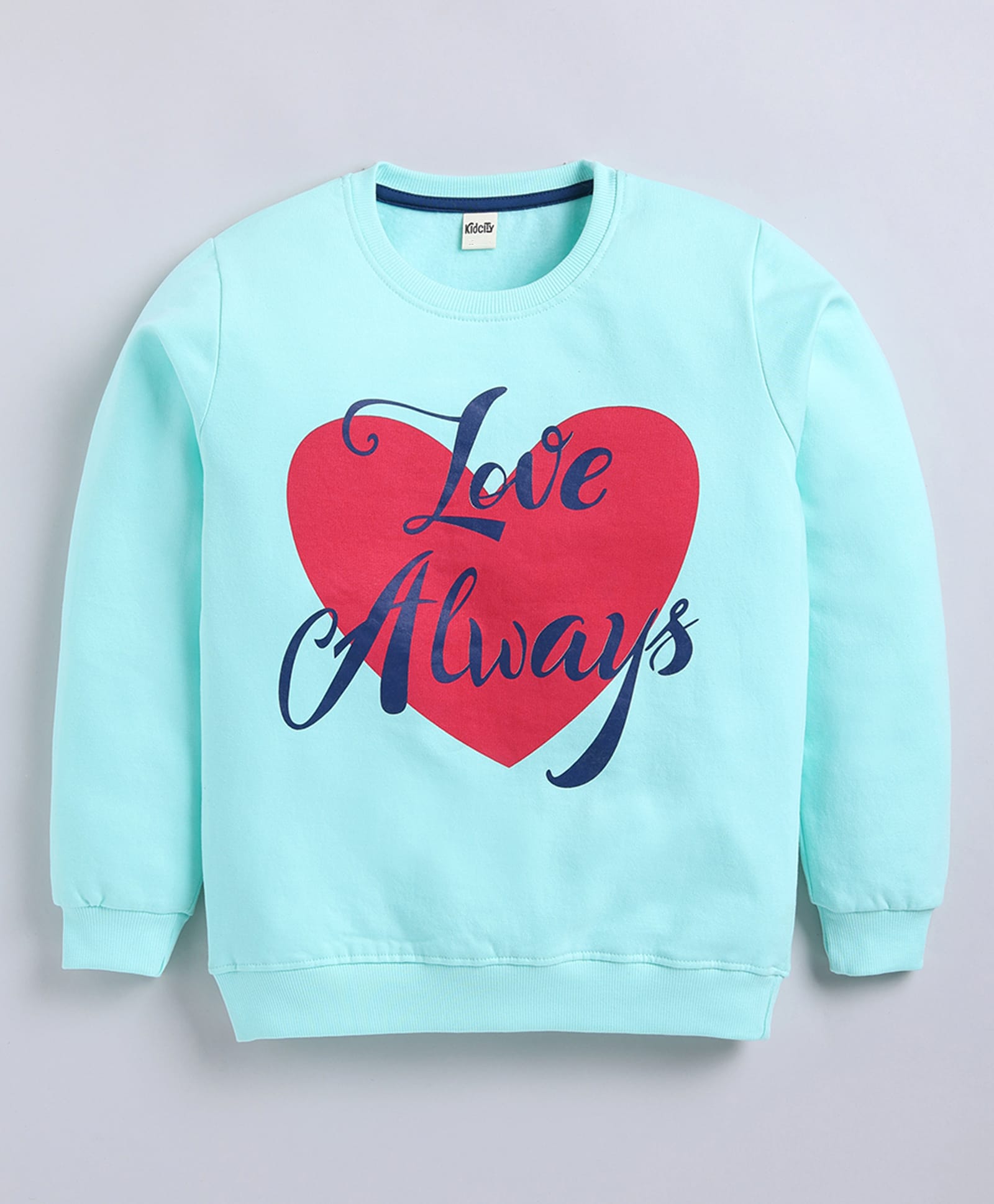Kidcity Fleece Knit Full Sleeves Love Always Text Printed Light Winter Sweatshirt - Aqua Blue-picture-18