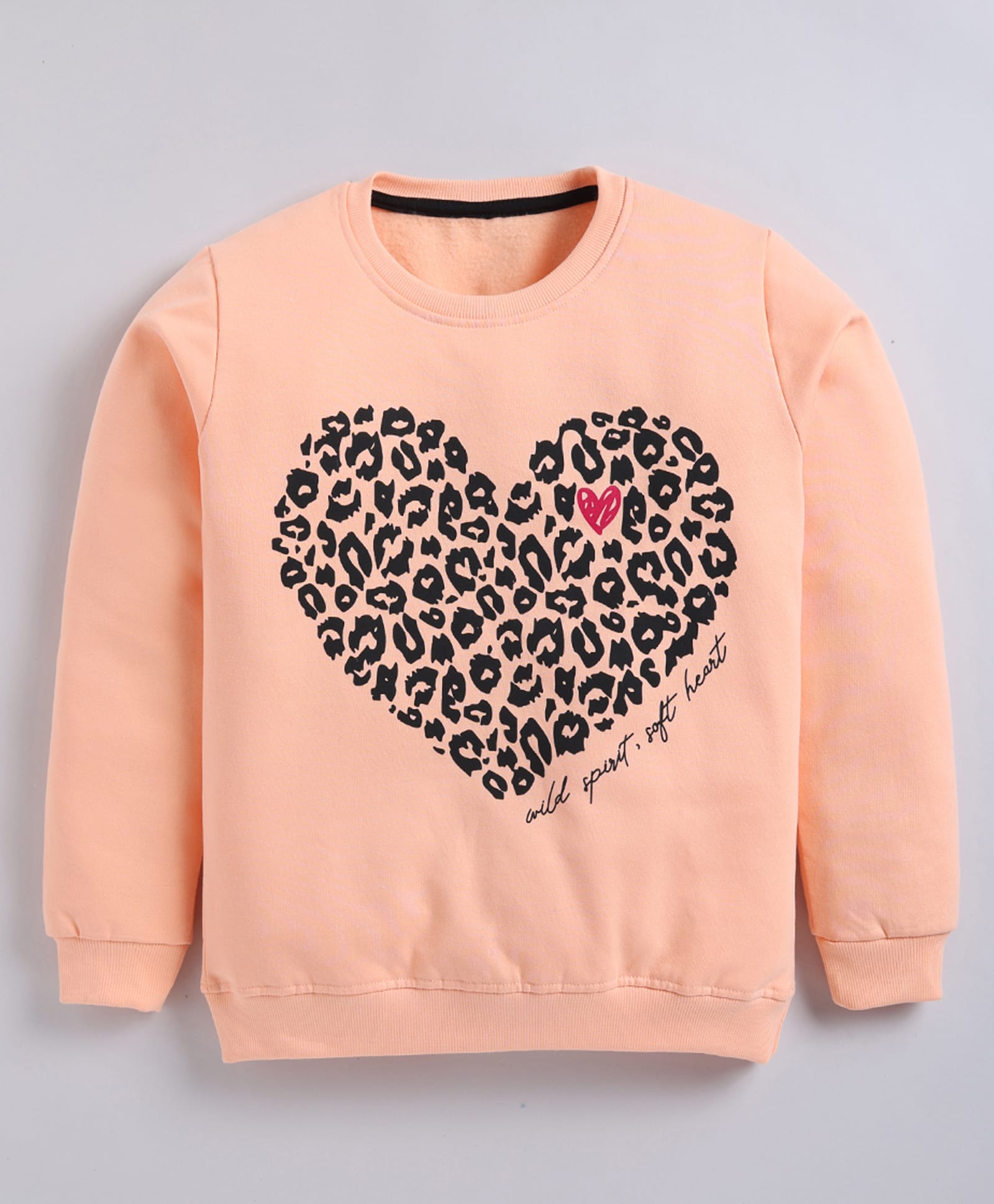 Kidcity Fleece Knit Full Sleeves Heart Shaped Leopard Printed Light Winter Sweatshirt - Light Peach-picture-12