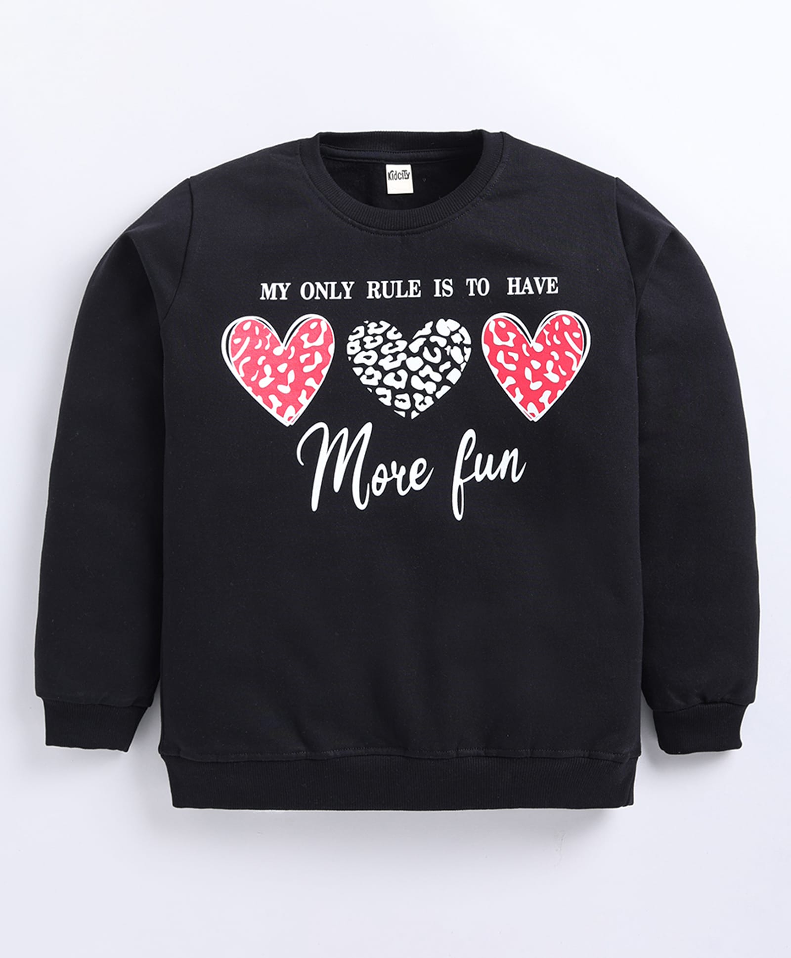 Kidcity Fleece Knit Full Sleeves Hearts Printed Light Winter Sweatshirt - Black-image-29