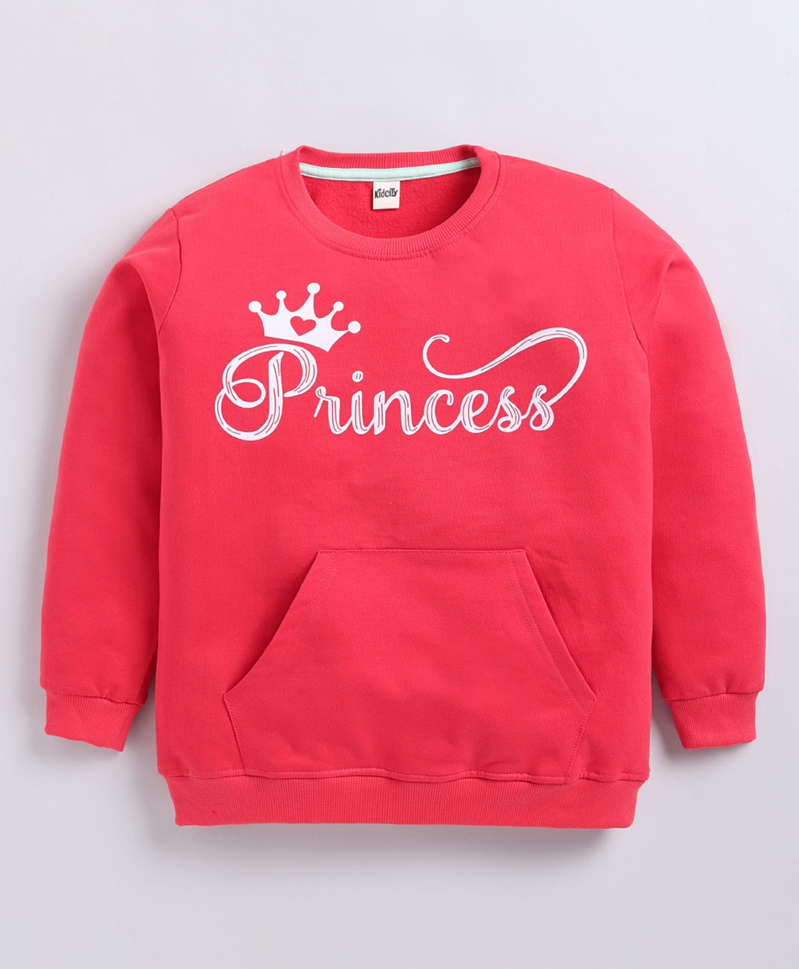 Kidcity Fleece Knit Full Sleeves Princess Printed Light Winter Sweatshirt - Fuchsia-image-4