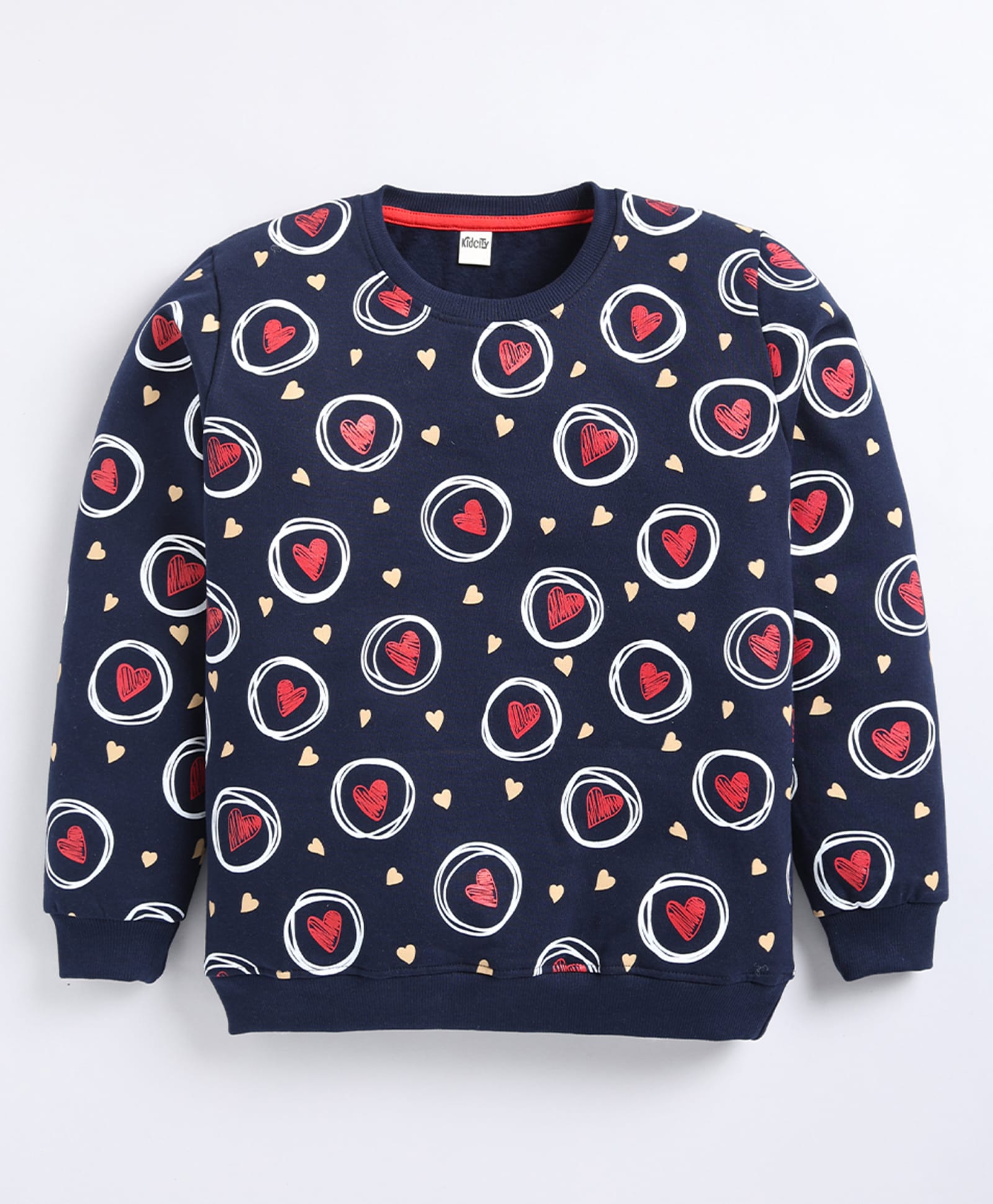 Kidcity Fleece Knit Full Sleeves Hearts Printed Light Winter Sweatshirt - Navy Blue-picture-18