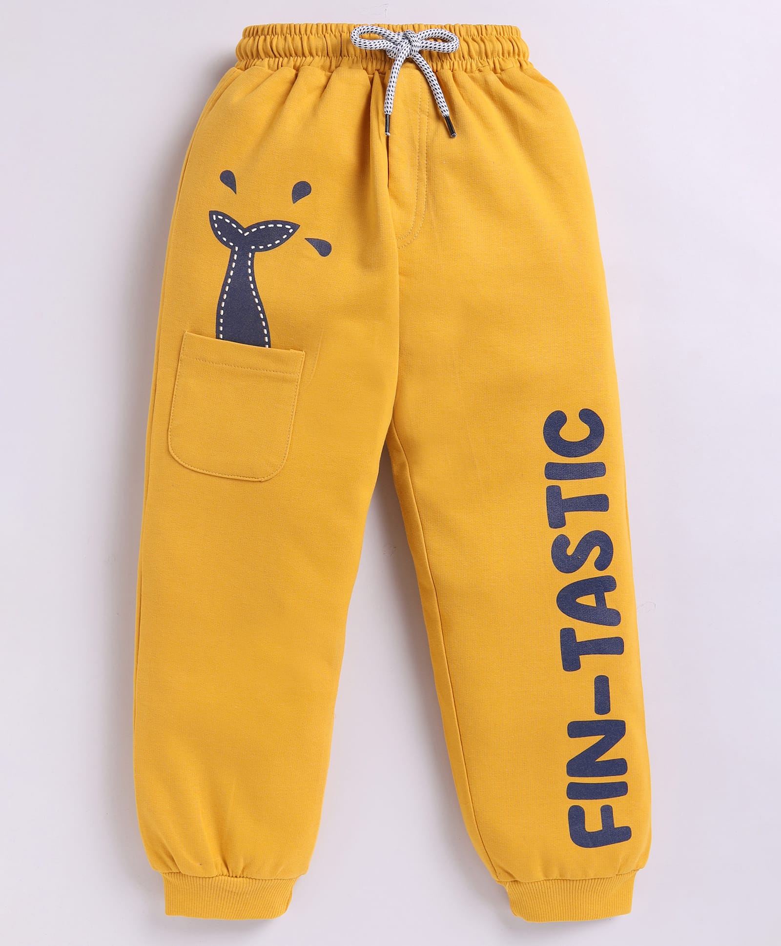 Kidcity Cotton Looper Knit Fish Printed Joggers - Mustard-picture-15