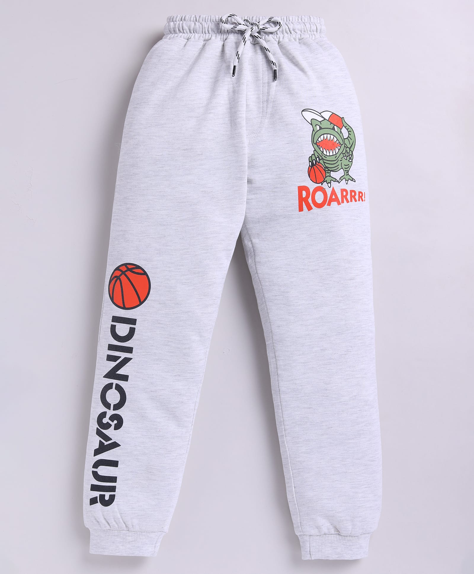Kidcity Cotton Looper Knit Roar Text Printed Joggers - Light Grey-image-15