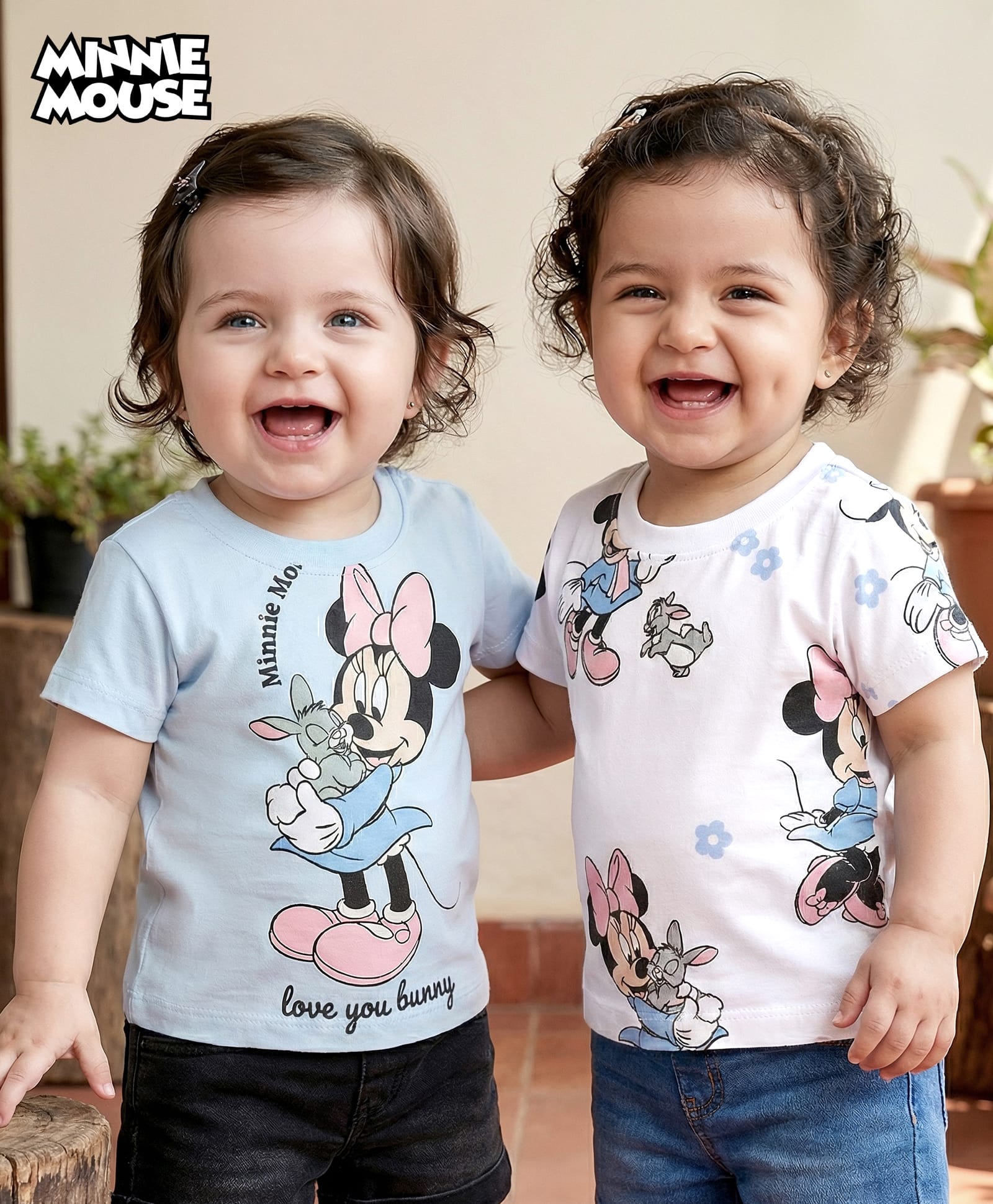 Babyoye Disney Single Jersey Knit Half Sleeves T-Shirt with Minnie Mouse Graphics Pack of 2 - Light Blue & White-picture-15