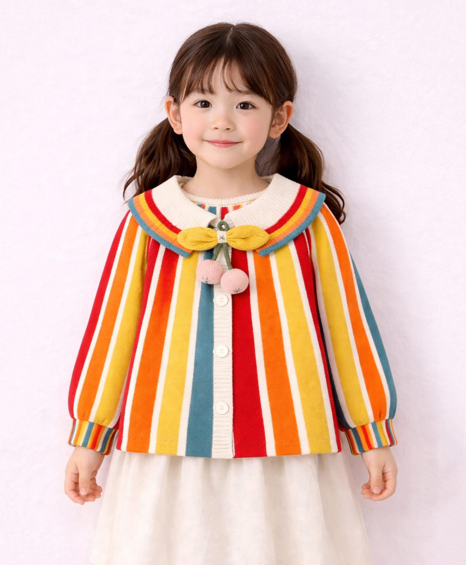 Little Surprise Box Knitted Knit Full Sleeves Striped Bow Applique Detailed Sweater - Multi Colour-picture-15