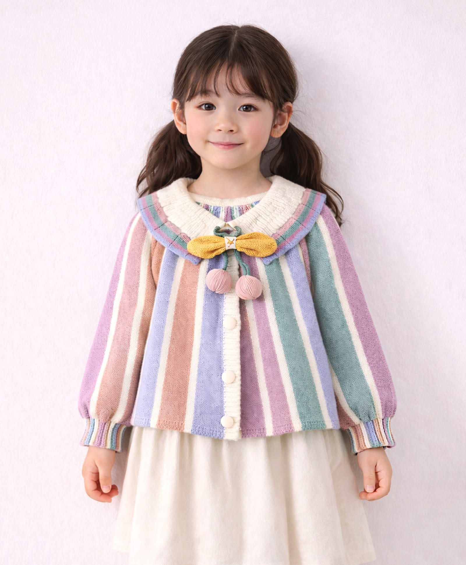 Little Surprise Box Knitted Knit Full Sleeves Striped Bow Applique Detailed Sweater - Multi Colour-picture-19