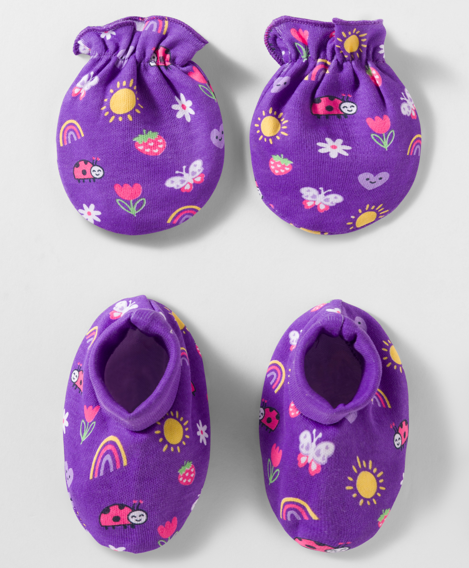 Babyhug 100% Cotton Knit Mittens & Booties With Floral & Rainbow Print - Multicolor-image-36