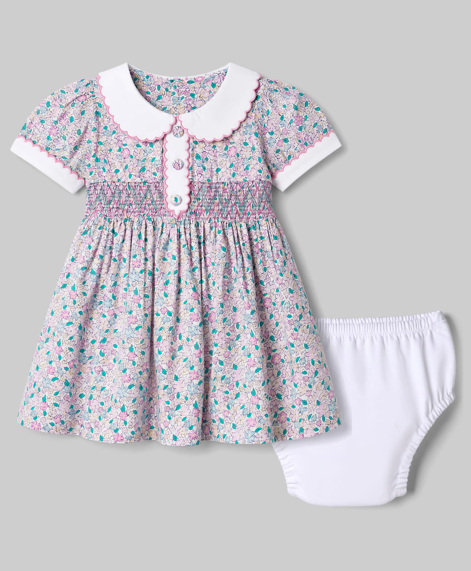 ToffyHouse Cotton Woven Frocks with Bloomer/Short with Half Sleeves and Floral Print in White for 9-12 Months-picture-24