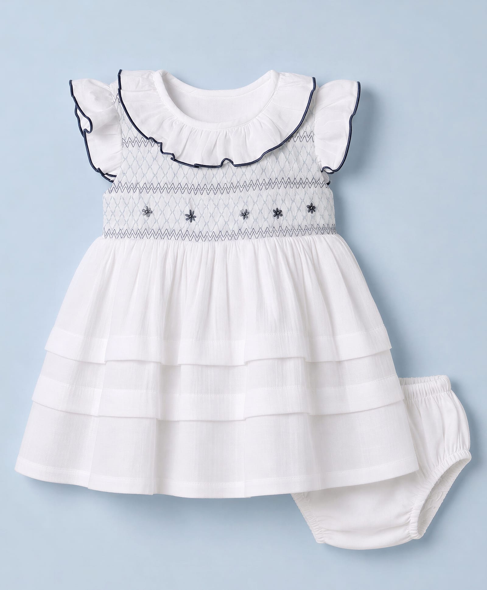 ToffyHouse Cotton Woven Sleeveless Floral Embroidered Frock with Bloomer - White-image-20