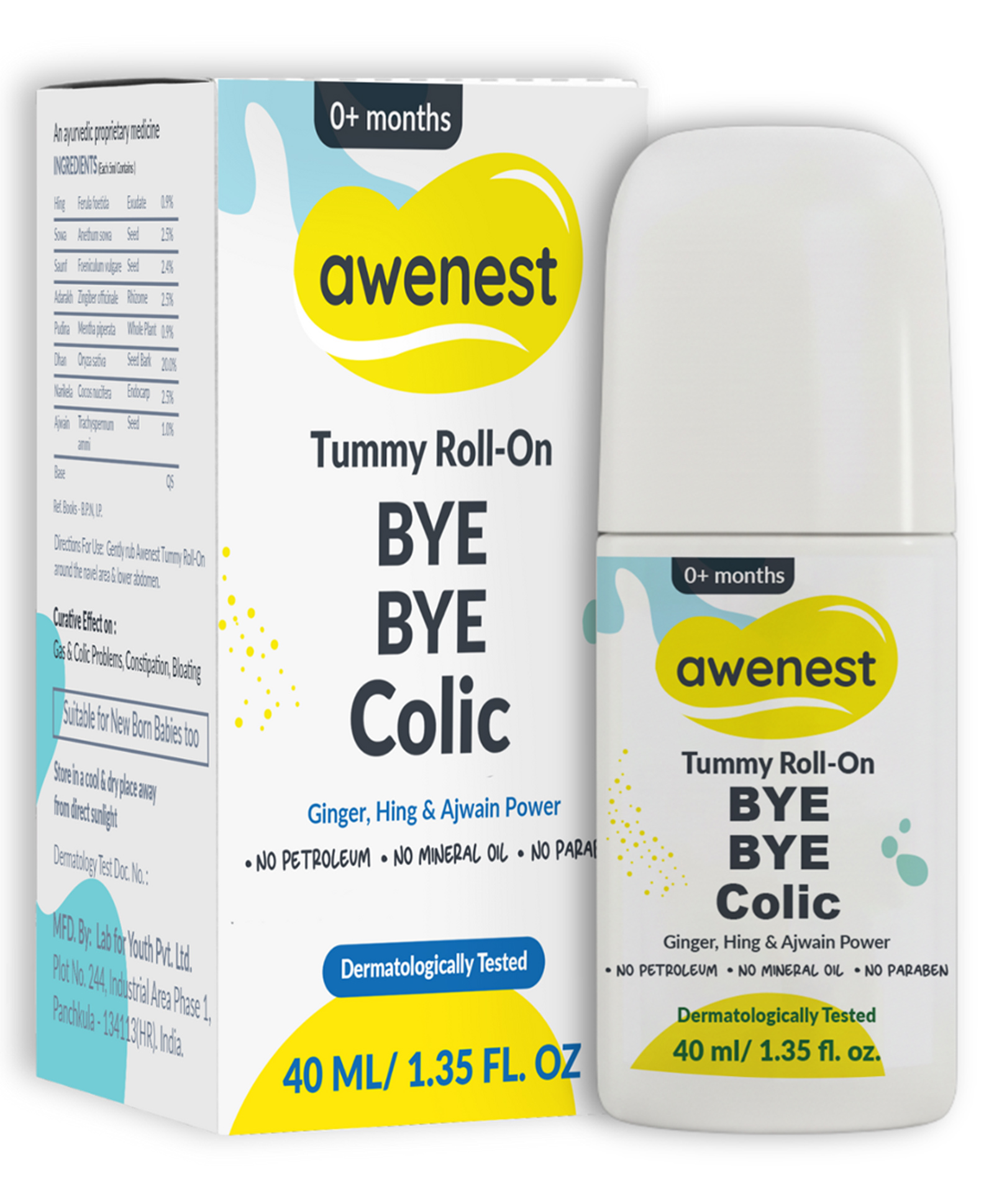 awenest Tummy Roll-On Bye Bye Colic | Ayurvedic Relief for Gas, Colic, Constipation & Indigestion | With Ginger, Hing & Ajwain | AYUSH Certified, Baby-Safe Formula | For Newborns (0+ Years) | 40ml-image-42