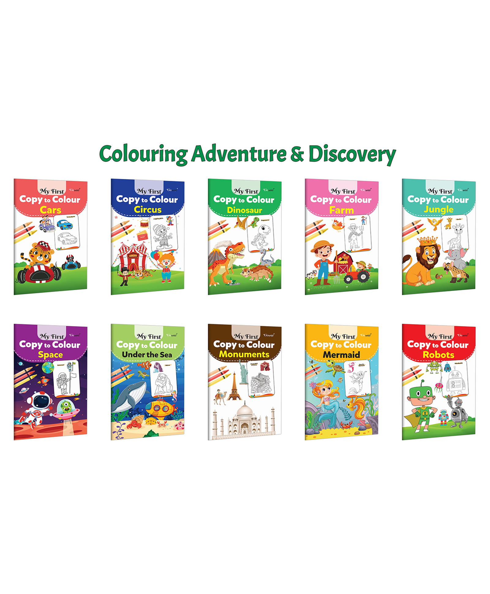 My First Copy to Colour - Cars, Circus, Dinosaur and more :- Adventure and animals colouring pack, monuments and ocean world creative collection for kids | Pack of 10 books-image-36