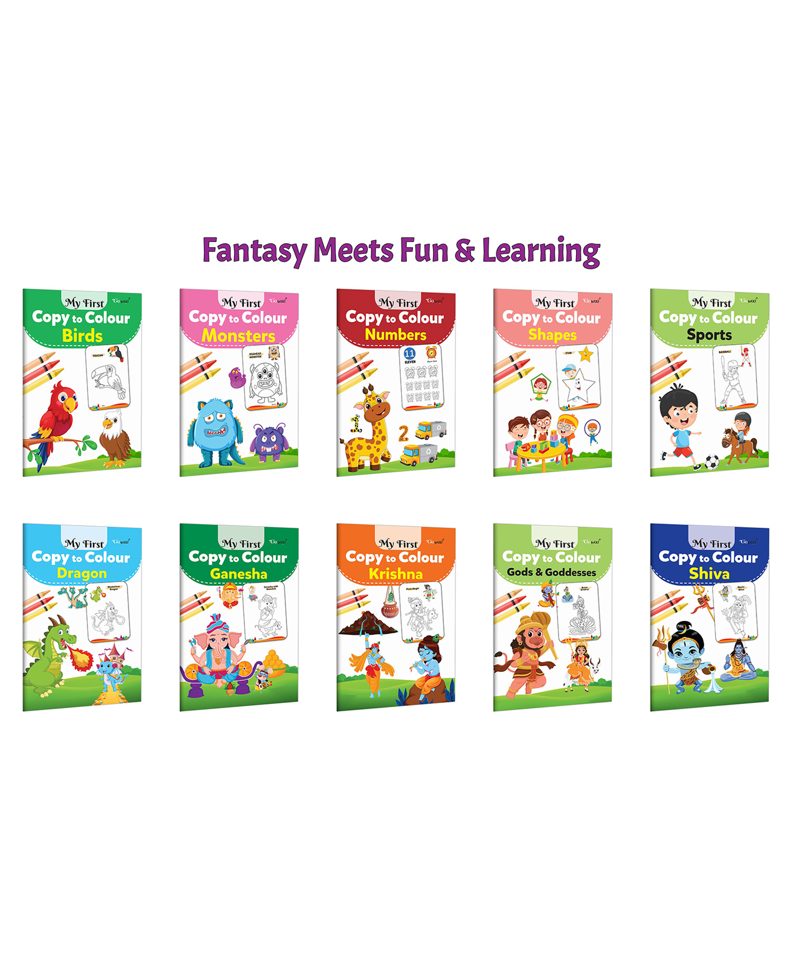 My First Copy to Colour - Birds, Monster, Numbers, Shapes and more :- Preschool creative learning, Kids activity colouring, Fantasy & fun workbook | Pack of 10 Books-image-13