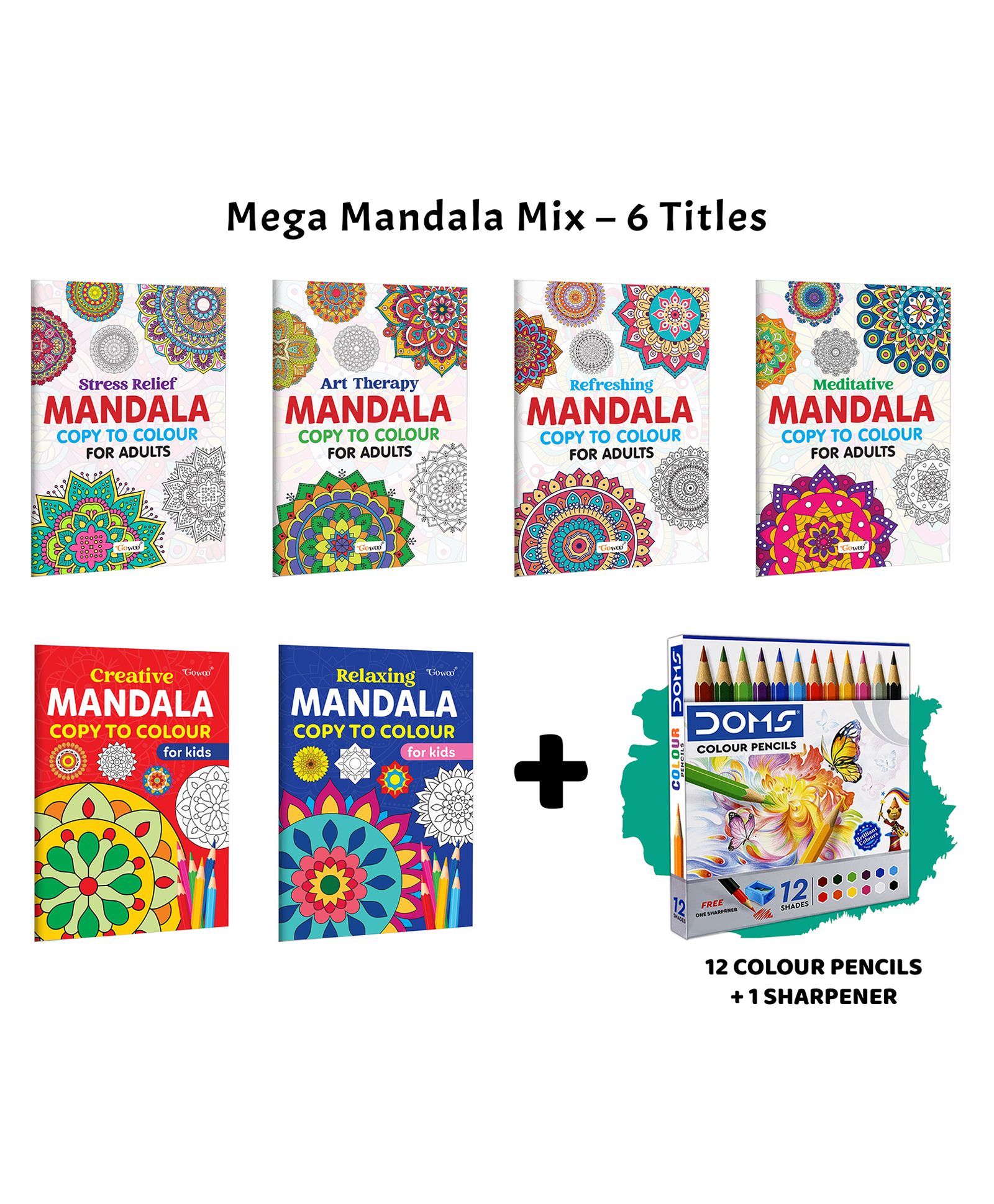 Stress Relief, Art Therapy, Refreshing - Mandala Copy to Colour for Adults & Kids and more with 12 Colour Pencils and 1 Sharpener :- art therapy mandala designs | Combo of 6 Books-image-42