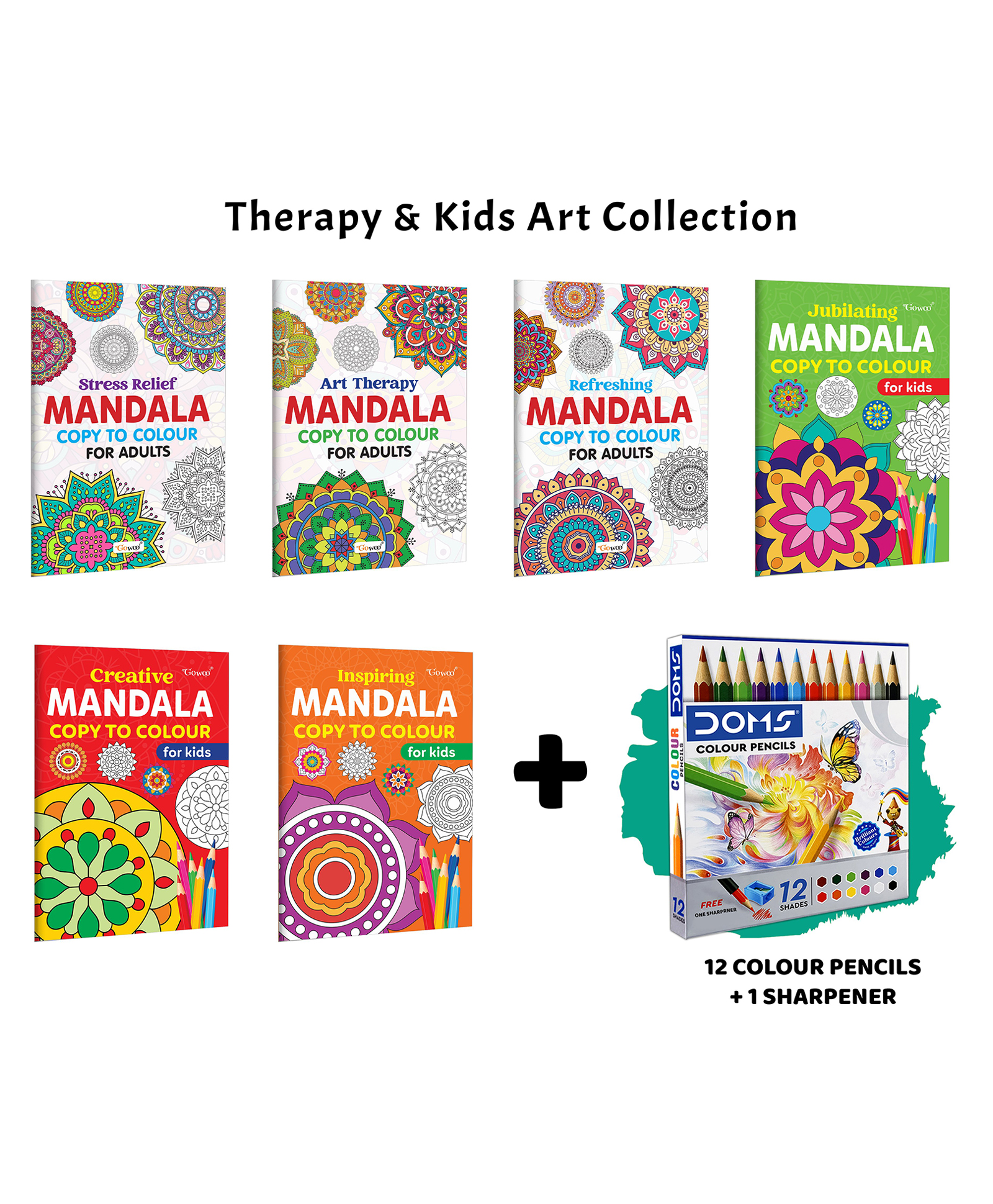 Stress Relief, Art Therapy, Refreshing - Mandala Copy to Colour for Adults & Kids and more with 12 Colour Pencils and 1 Sharpener :- soothing mandala designs, mindful mandala edition | Set of 6 Books-image-2