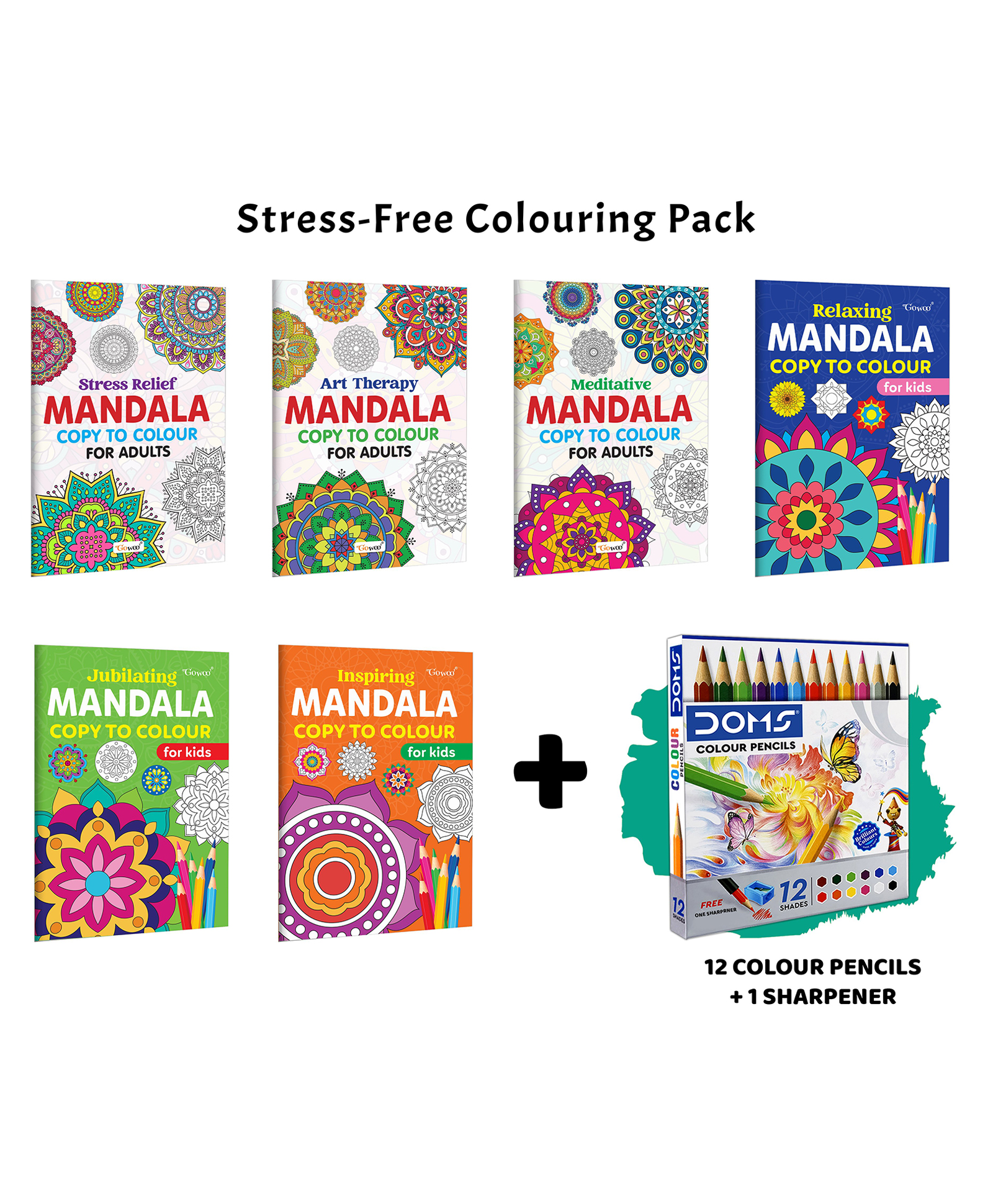 Stress Relief, Art Therapy, Meditative - Mandala Copy to Colour for Adults & Kids and more with 12 Colour Pencils and 1 Sharpener :- mindful relaxation mandala design set | Pack of 6 Books-image-31