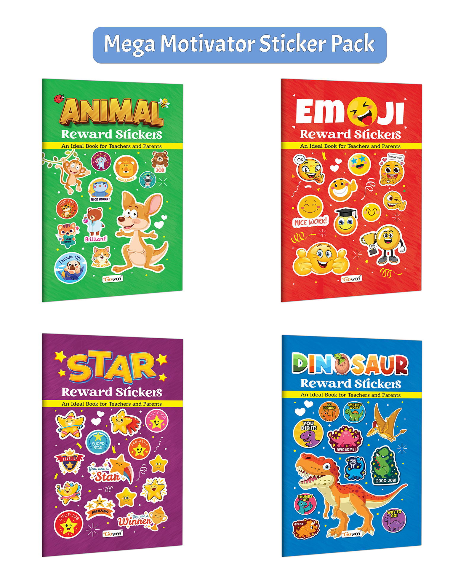 Dinosaur Reward Stickers, Animal Reward Stickers, Emoji Reward Stickers and Star Reward Stickers :- Creative reward stickers, Kids learning motivation, Fun preschool activity | Set of 4 Books-image-34