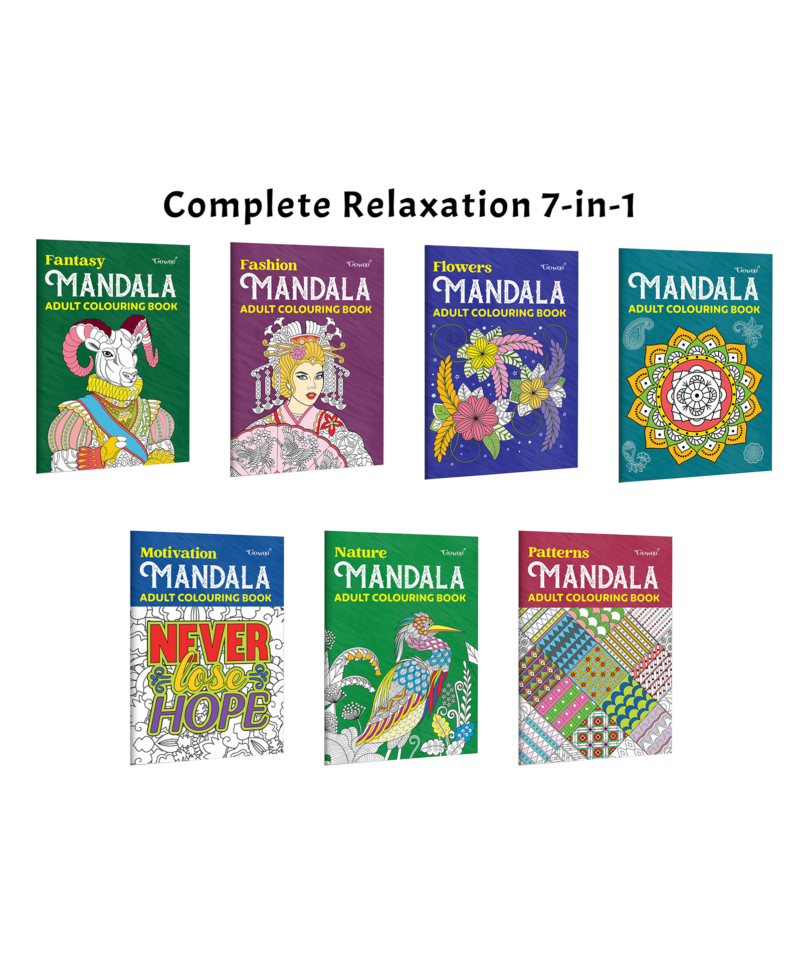Fantasy, Fashion, Flower - Mandala Adult Colouring Book and more :- fashionable mandala colouring collection, Heritage pattern art book, creative art activity for adults | Set of 7 Books-image-1