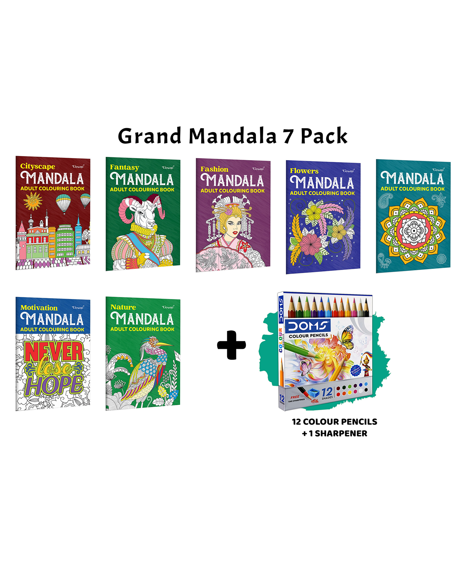 Cityscape, Fantasy, Fashion - Mandala Adult Colouring Book and more with 12 Colour Pencils + 1 Sharpener :- relaxing mandala art set for adults, creative colouring book | Combo of 7 Books-image-14