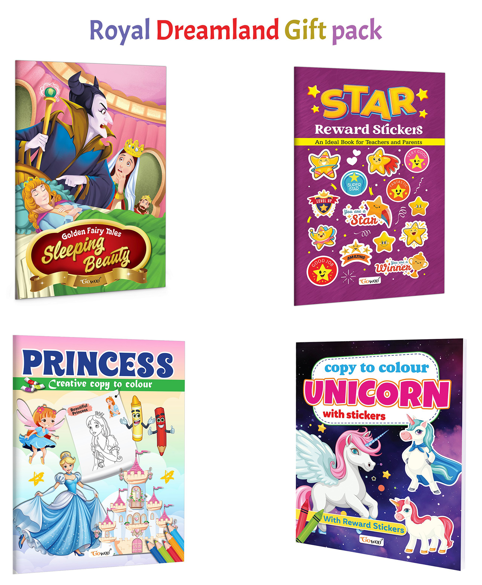 Sleeping Beauty - Golden Fairy Tales, Copy to Colour Unicorn with Stickers and more :- Fairy tale story, princess colouring and unicorn sticker activity | Combo of 4 books-image-12