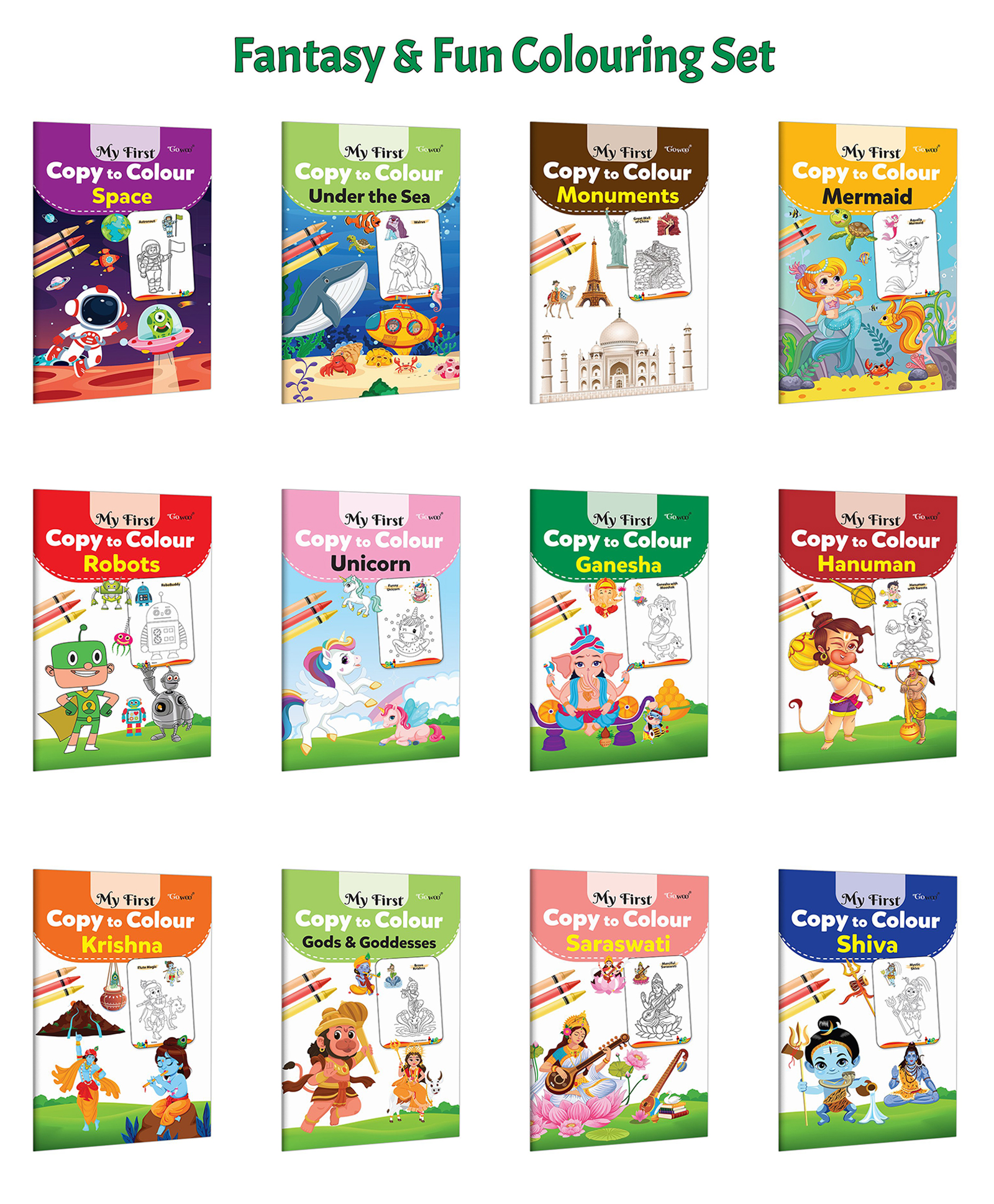 My First Copy to Colour - Space, Under the Sea, Monuments, Mermaid and more :- Fantasy & adventure colouring, Creative preschool activity, Kids fun workbook | Combo of 12 Books-image-45