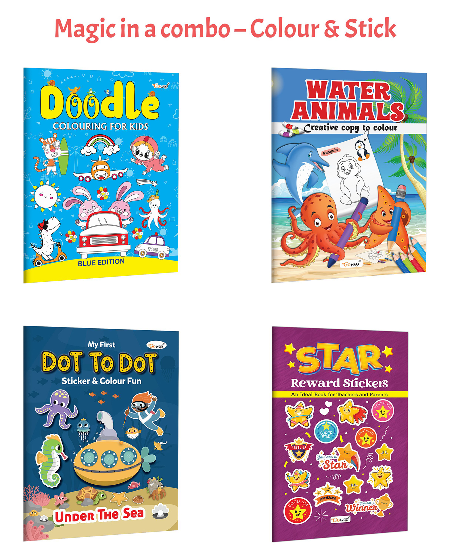 DOODLE COLOURING FOR KIDS - BLUE EDITION, Water Animals-Creative Copy to Colour and more :- Doodle art, water animals colouring, dot-to-dot underwater fun with rewards | Combo of 4 books-image-34