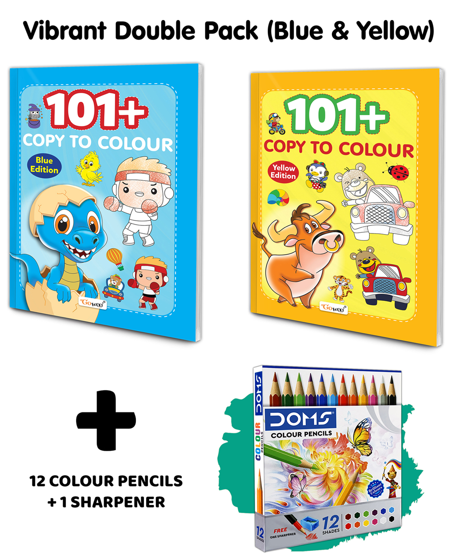101+ Copy to Colour - Blue & Yellow Edition with 12 Colour Pencils + 1 Sharpener :- Educational Colouring for Skill Development, Fun Art Exploration for Childrenm | Combo of 2 Books-image-42
