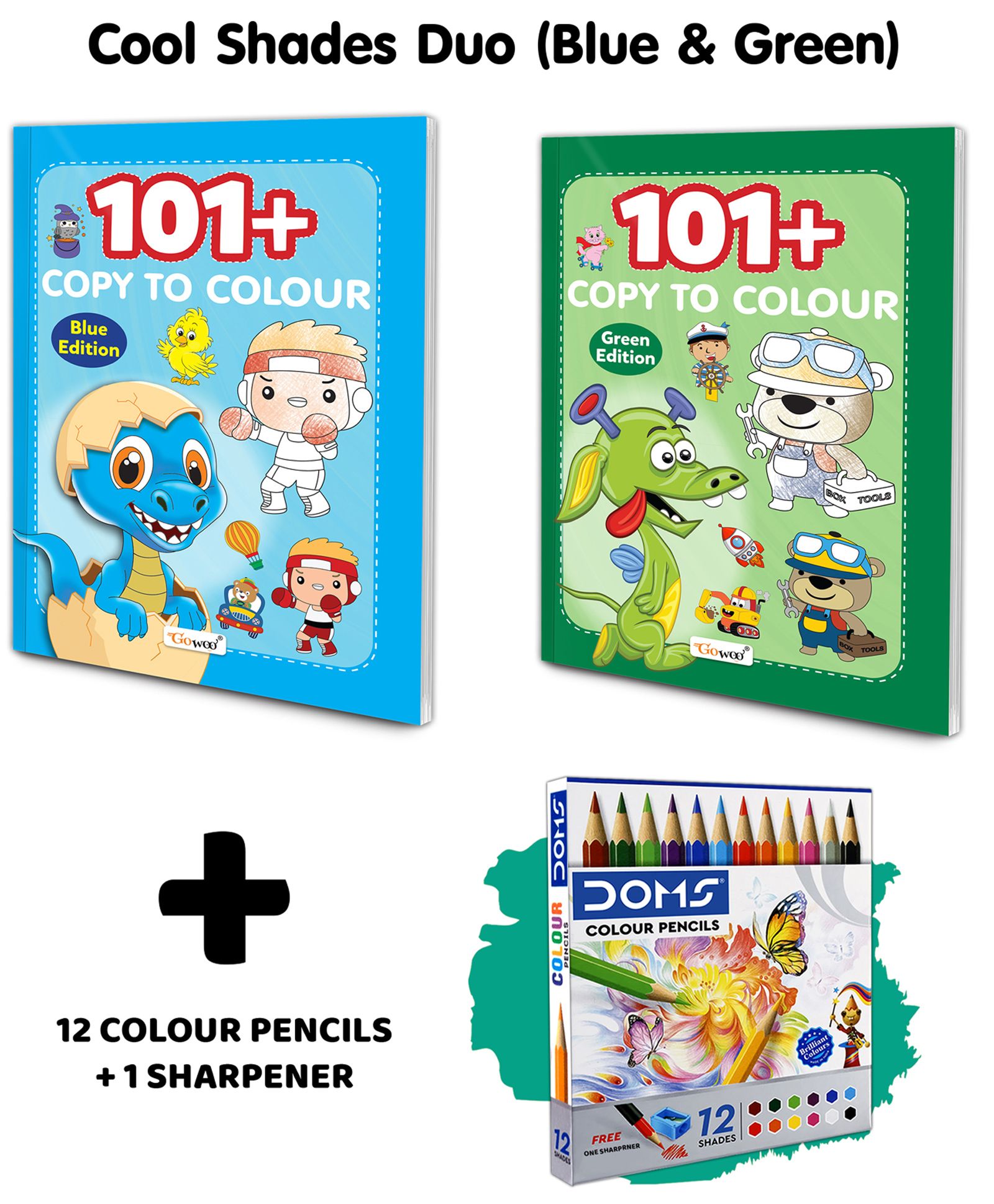 101+ Copy to Colour - Blue & Green Edition with 12 Colour Pencils + 1 Sharpener :- Colouring Adventures for UKG, Skill-Enhancing Colouring for Kids | Set of 2 Books-image-48