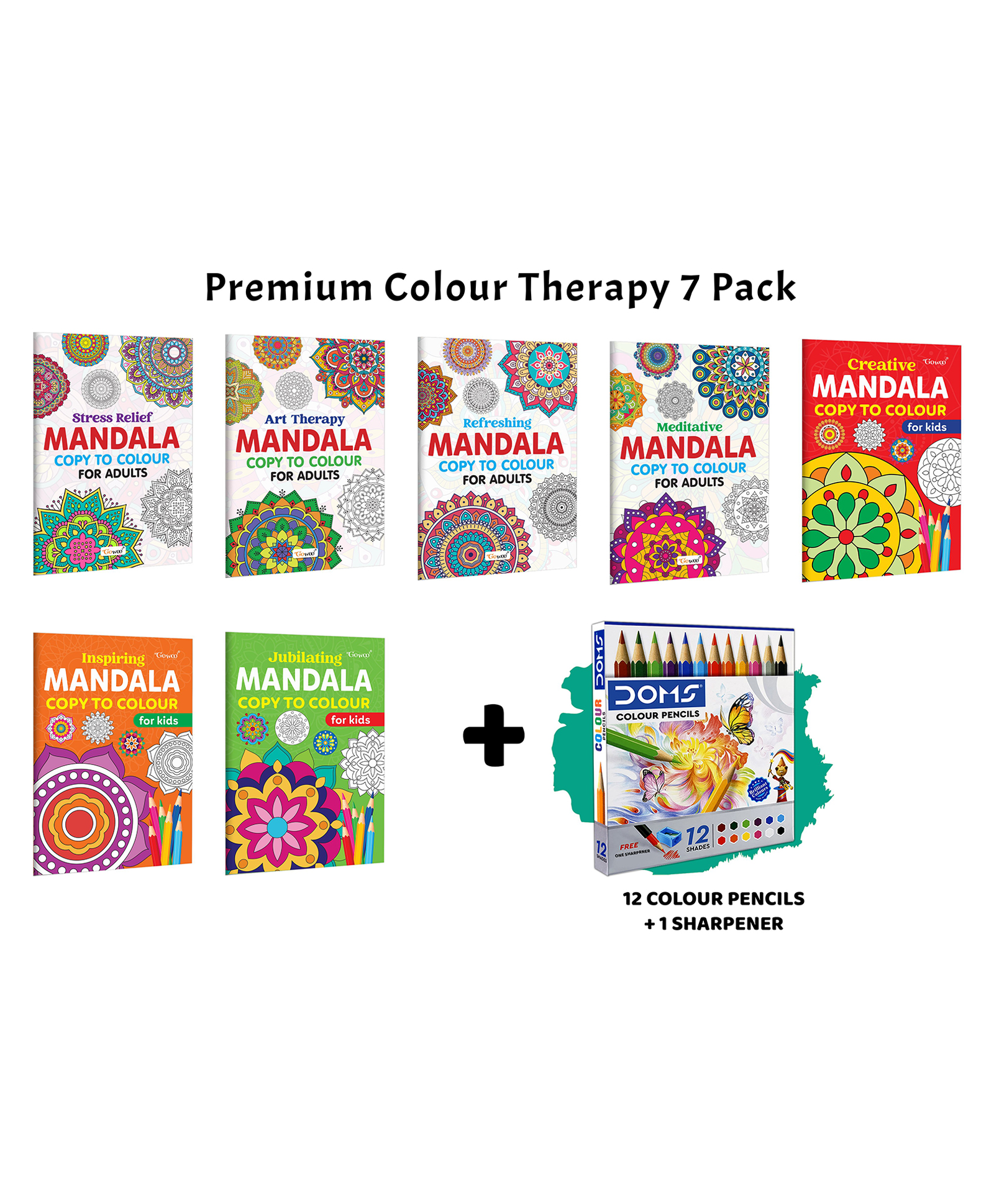 Stress Relief, Art Therapy, Refreshing - Mandala Copy to Colour for Adults & Kids and more with 12 Colour Pencils and 1 Sharpener :- Mindful Mandala Colouring Book for Adults & Kids | Pack of 7 Books-image-41