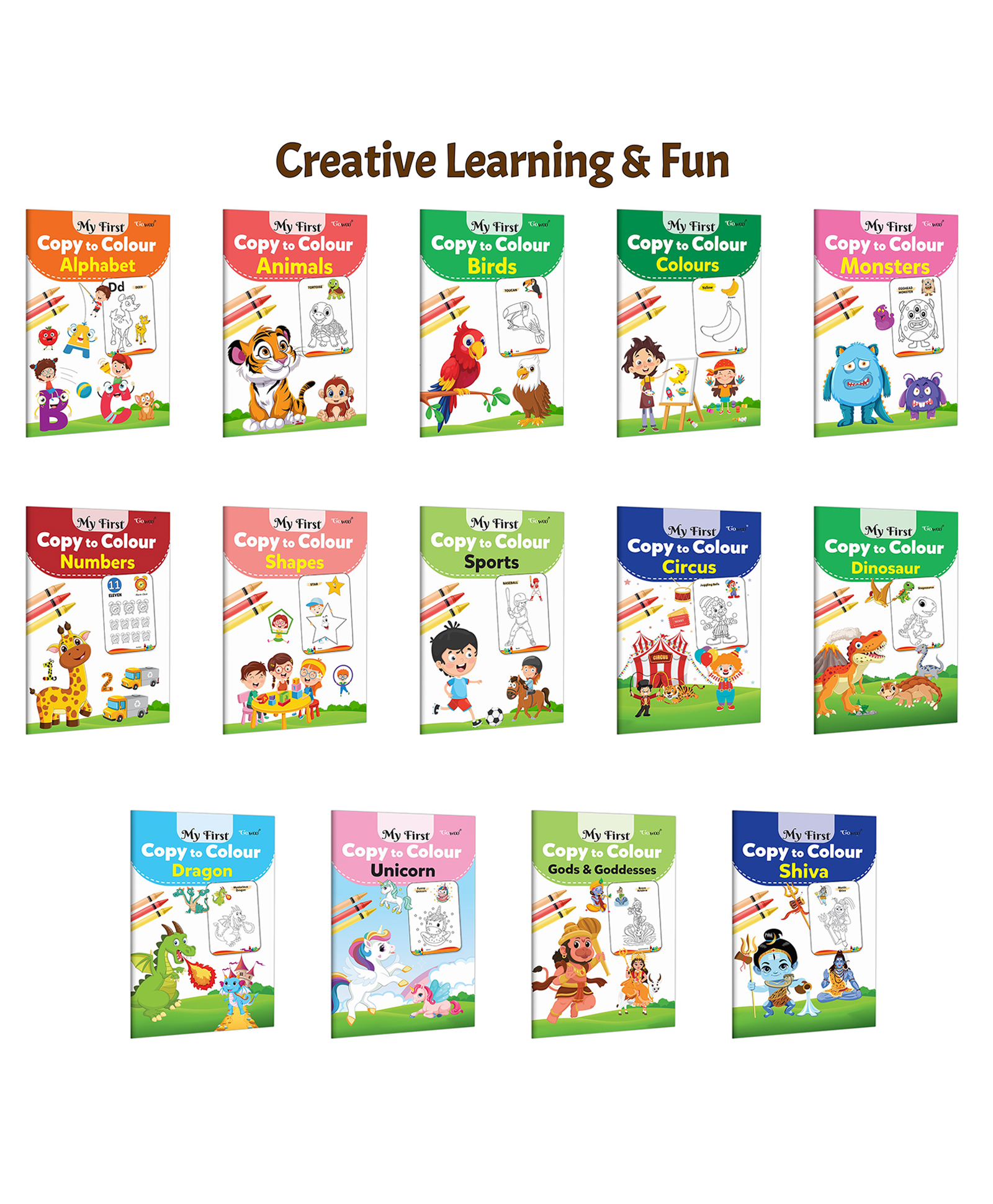 My First Copy to Colour - Alphabet, Animals, Birds, Colours and more :- Preschool learning copy to colour, Creative educational workbook, Kids activity fun | Pack of 14 Books-image-38