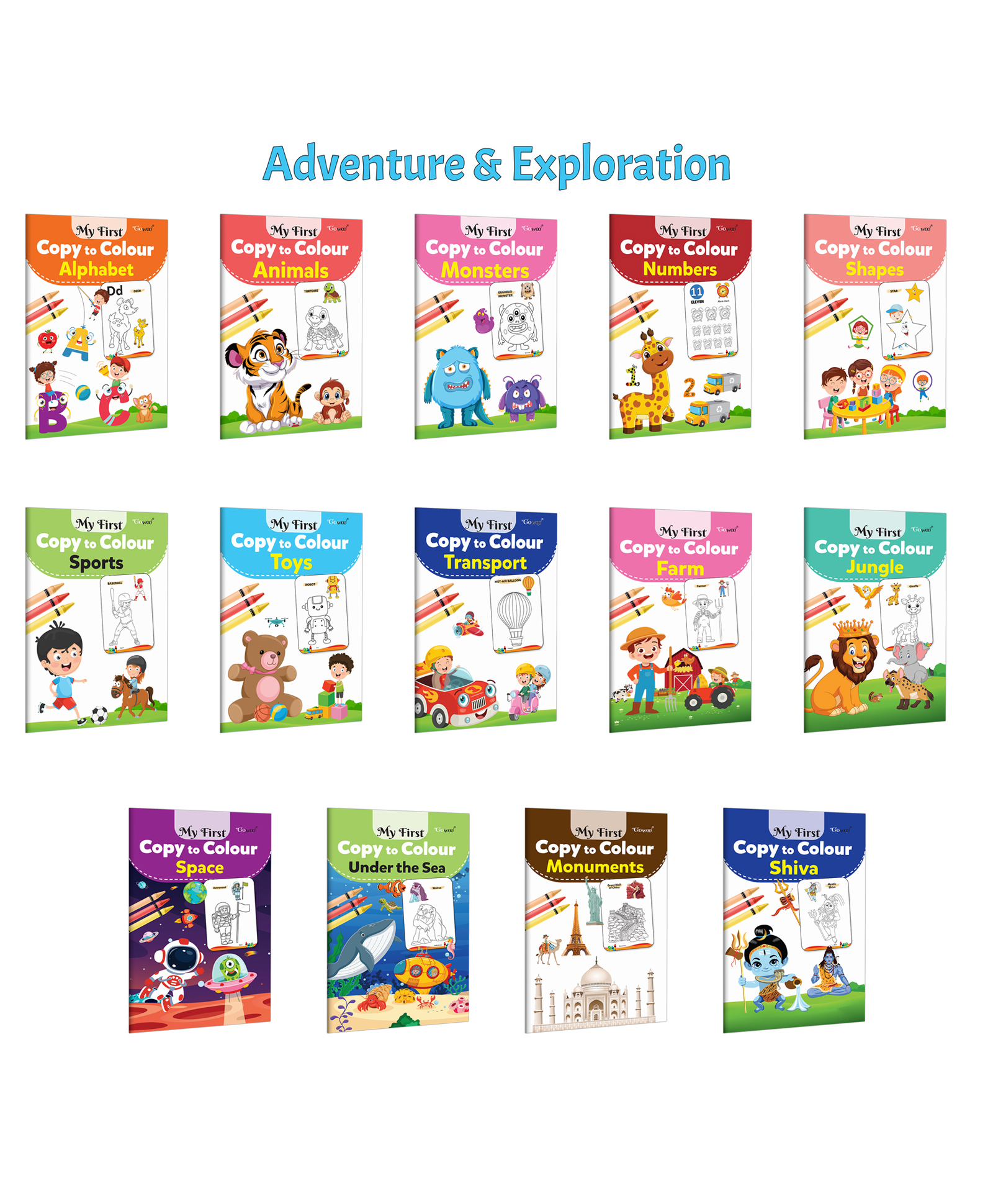 My First Copy to Colour - Alphabet, Animals, Monster, Numbers and more :- Preschool creative workbook, Kids early learning, Fun activity colouring | Combo of 14 Books-image-27