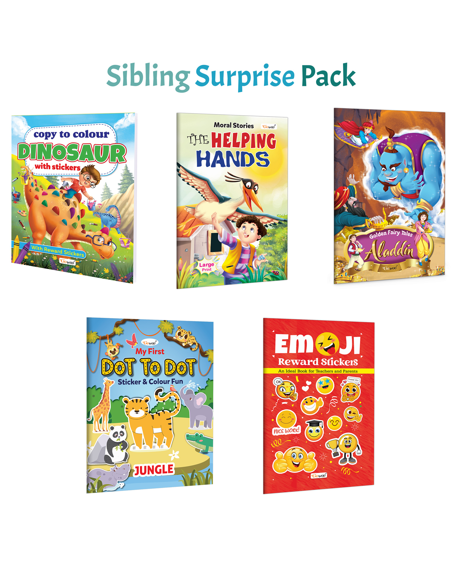 Copy to Colour Dinosaurs with Stickers, The Helping Hands and more :- Dinosaur fun pack, jungle dot-to-dot adventure, fairy tales and reward stickers | Combo of 5 books-image-25