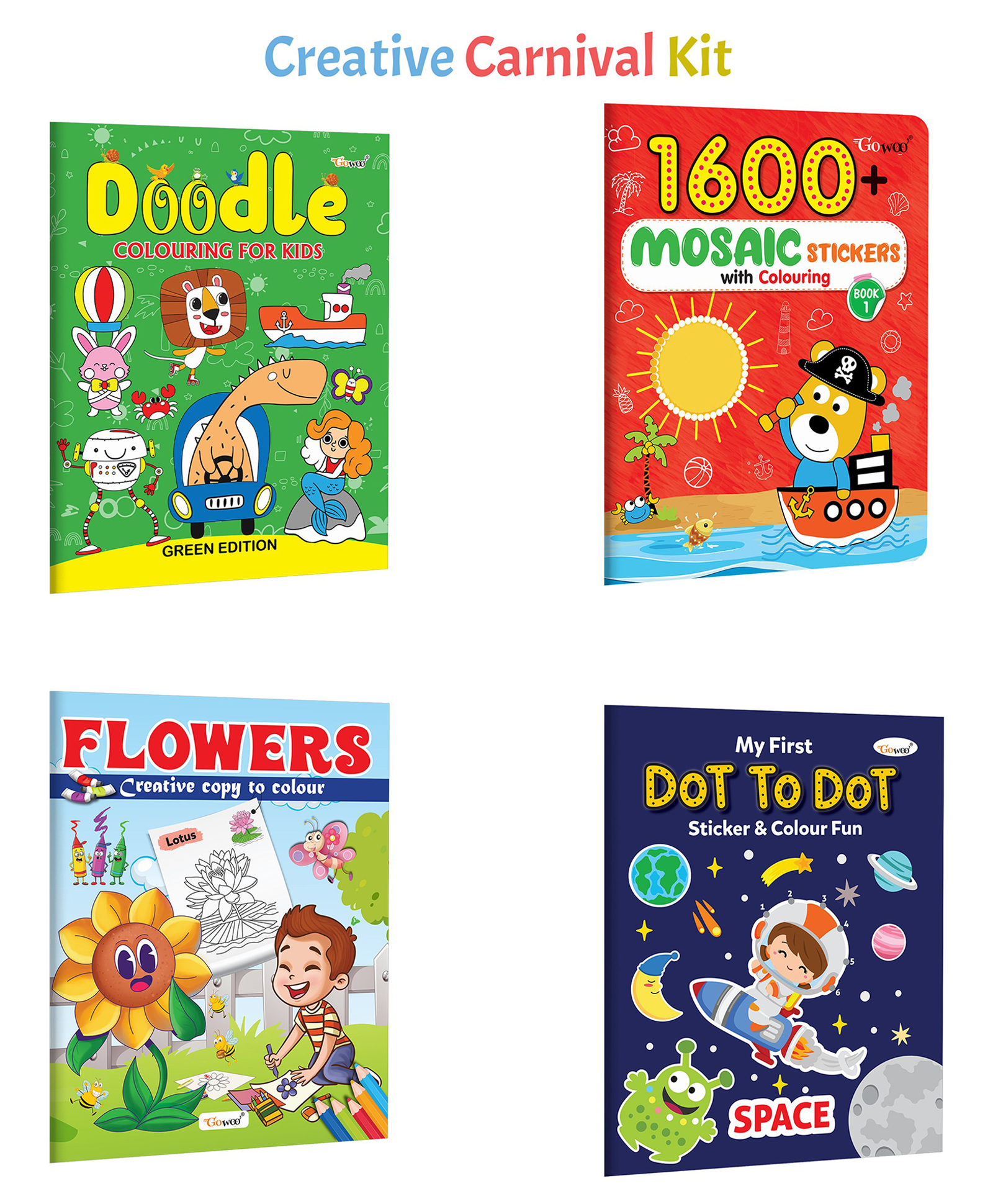Doodle Colouring for Kids - Green Edition, 1600 Mosaic Stickers with Colouring - Book 1 and more :- Creative sticker fun, Flowers copy to colour, Dot to dot adventure | Combo of 4 Books-image-26