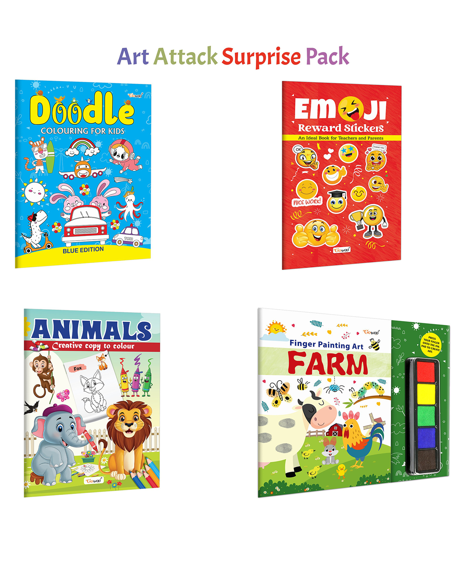 DOODLE COLOURING FOR KIDS - BLUE EDITION, Animals-Creative Copy to Colour and more :- Doodle art fun, animal colouring activity and farm fingerpainting | Combo of 4 books-image-8