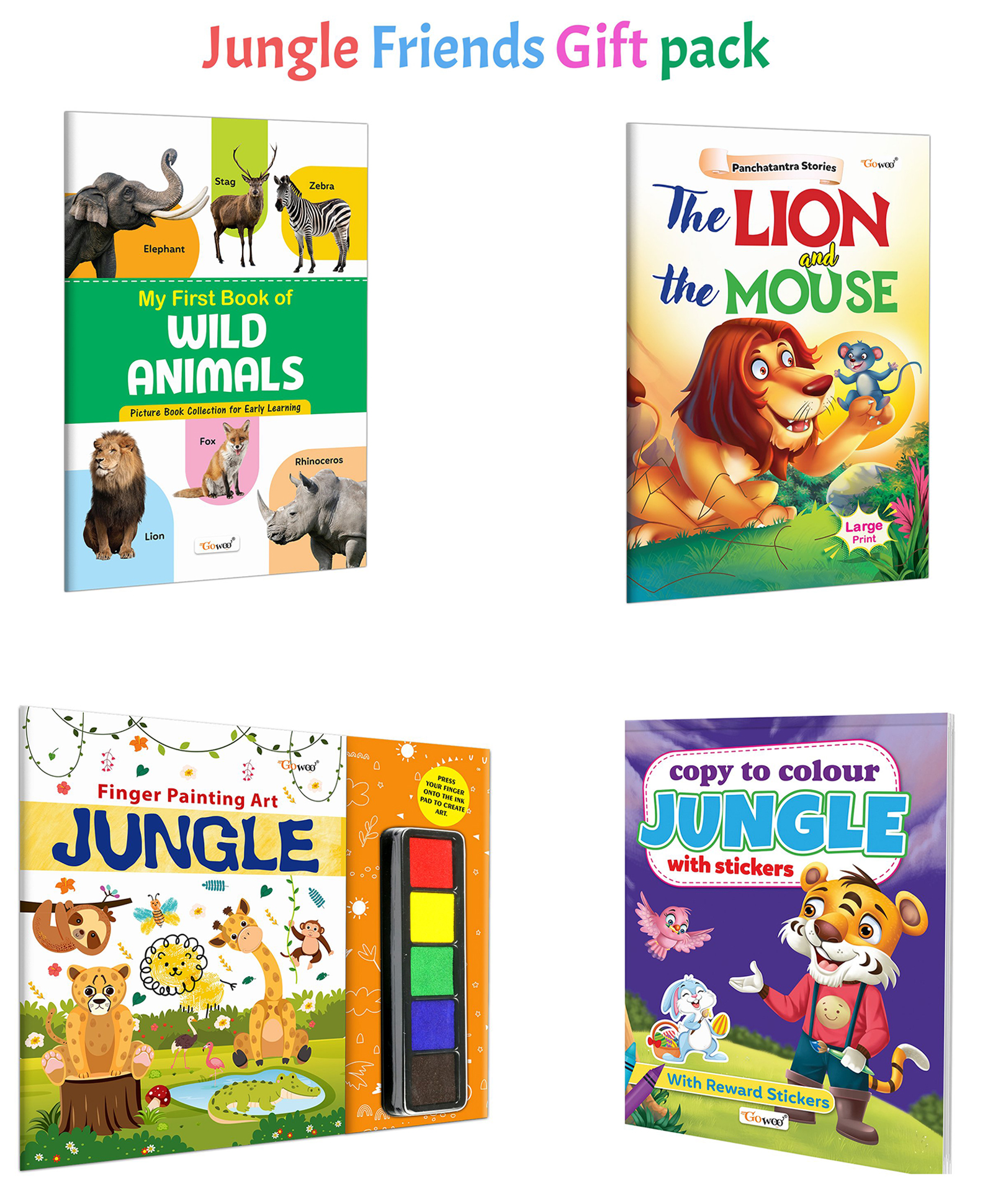 Copy to Colour Jungle with Stickers, The Lion and the Mouse and more :- Jungle colouring book, fingerpainting art and wild animals learning | Combo of 4 books-image-33