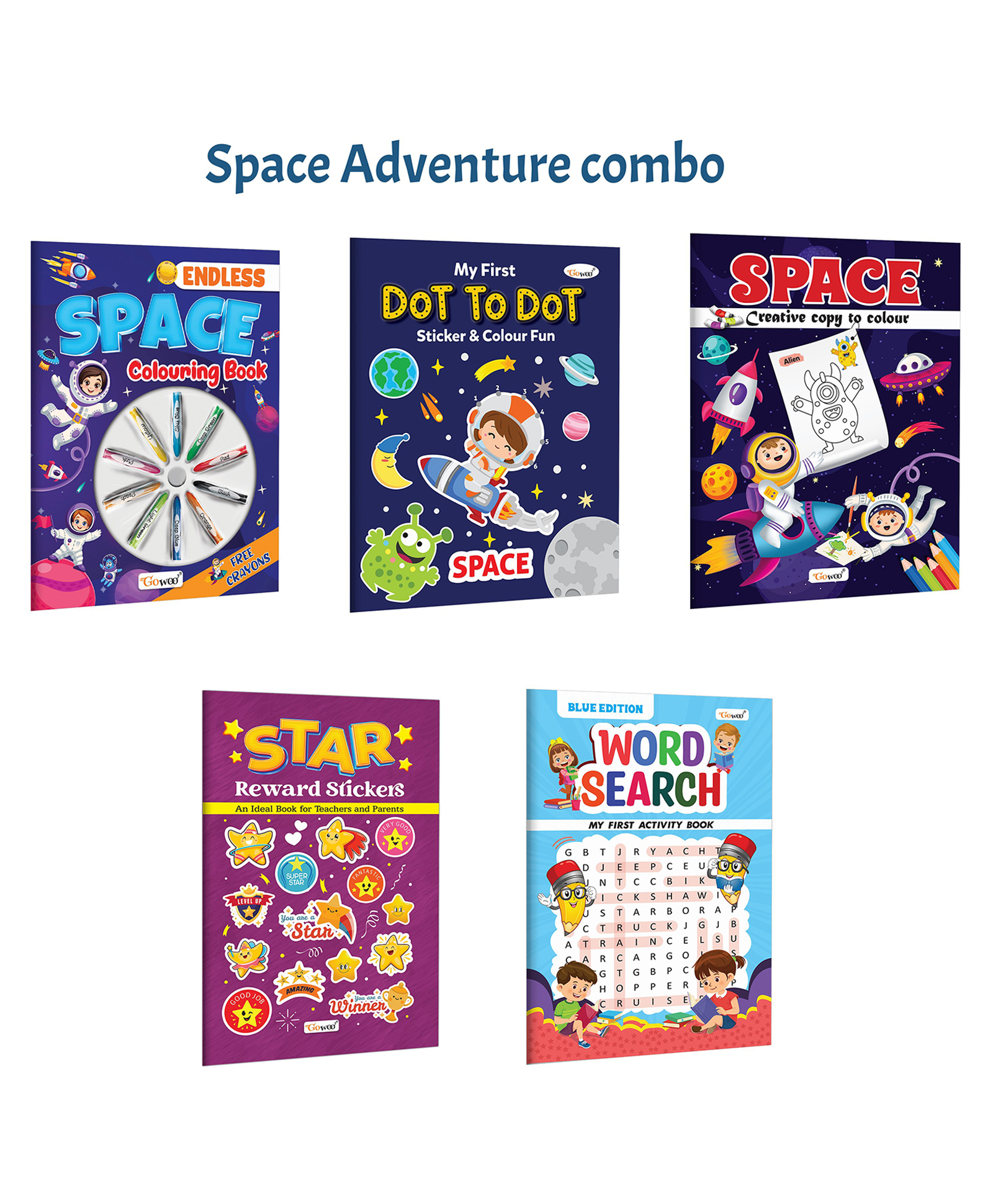 Endless Space Colouring Book with Crayons, My First Dot to Dot Sticker & Colour Fun - Space and more :- Space adventure colouring, word search activity with rewards | Combo of 5 books-image-25