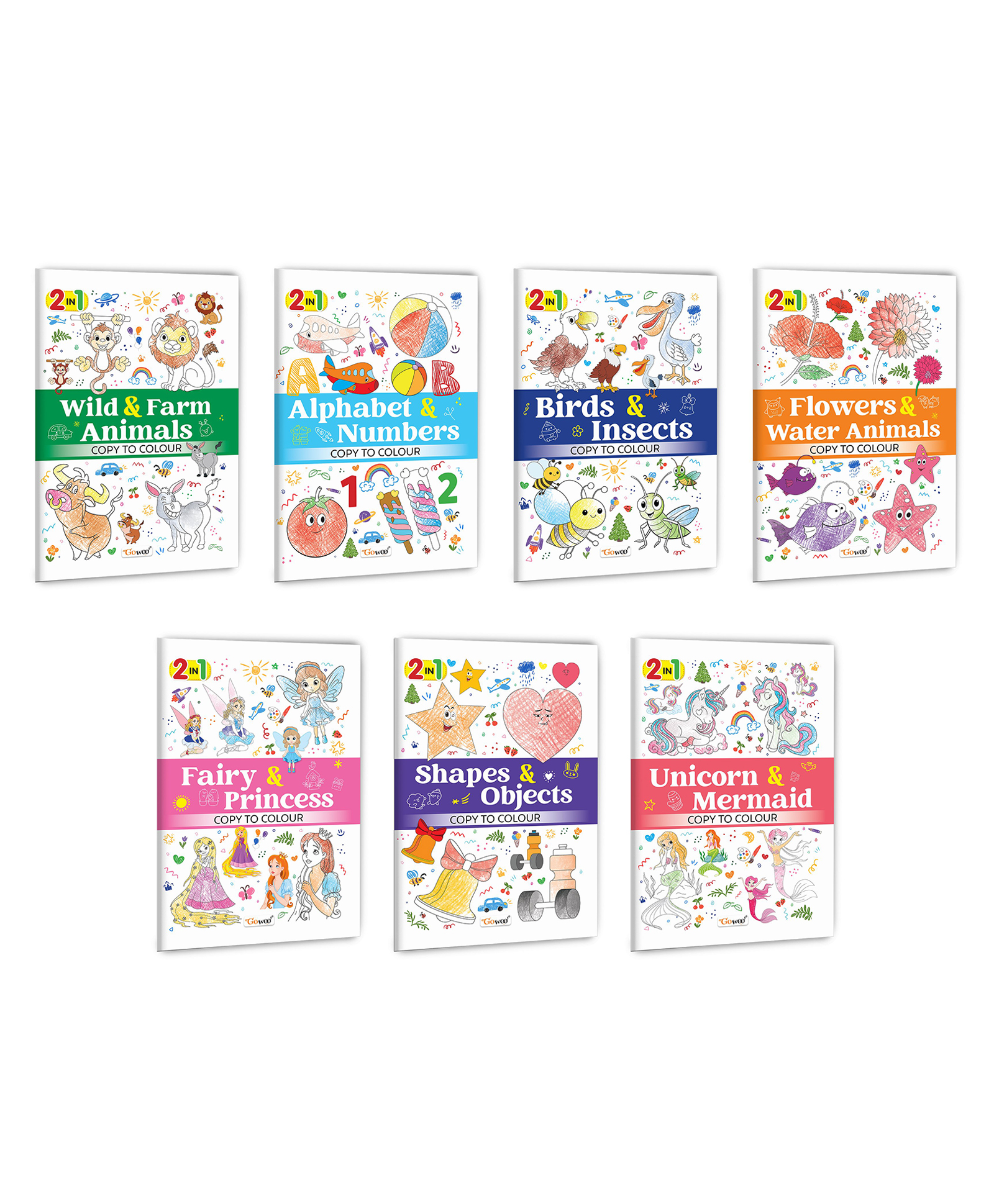 2 in 1 Copy to Colour - Alphabet & Numbers, Birds & Insects, Fairy & Princess and more :- Exciting 2 in 1 copy colouring, Fantasy plus nature themes, Kids creative colouring fun | Set of 7 books-image-12