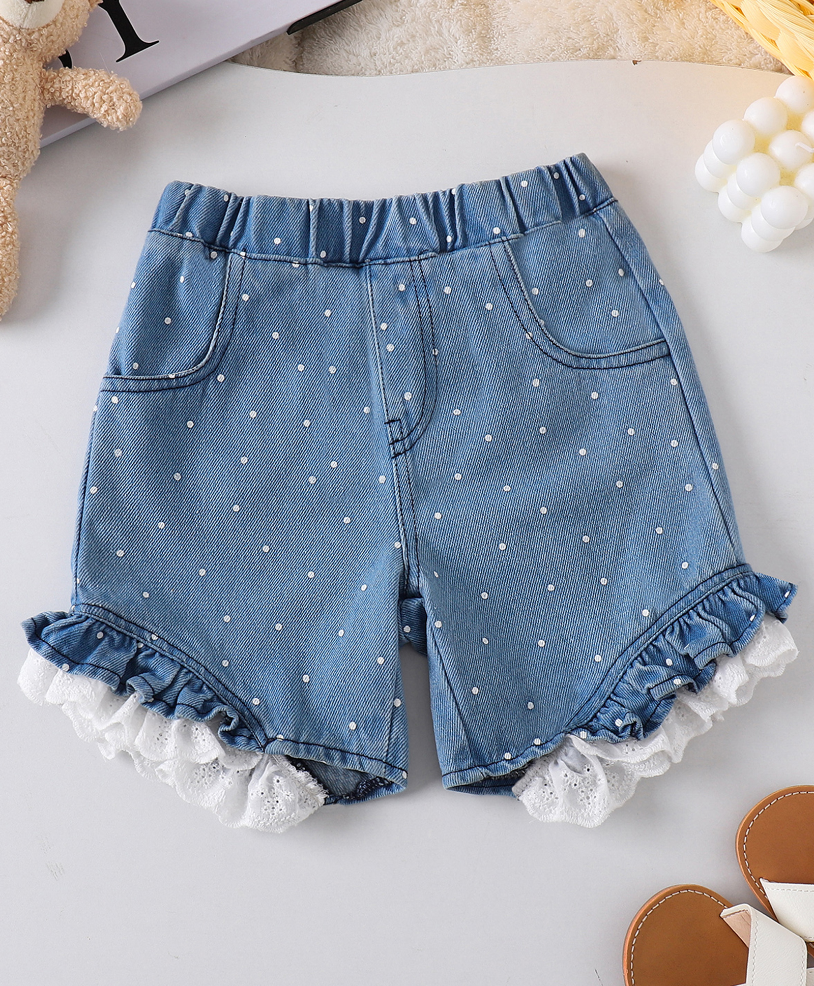 Mark & Mia Cotton Washed Shorts With Polka Dots - Light Blue-picture-31